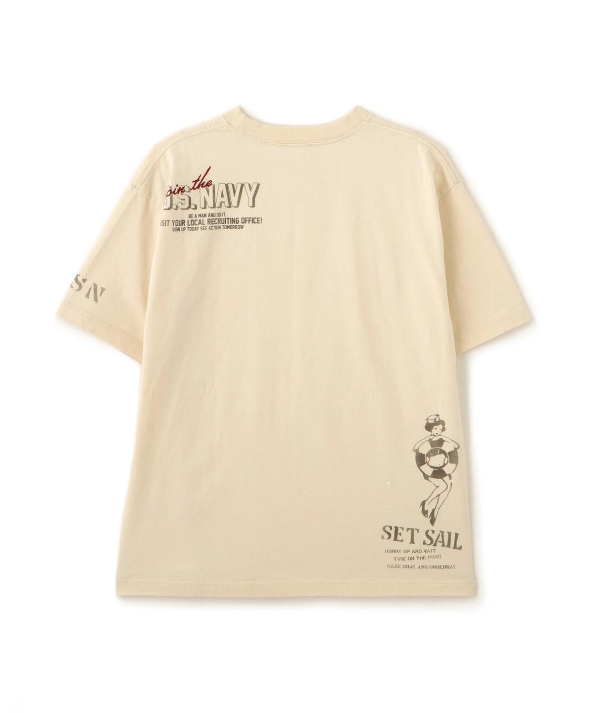 AGED-LOOK S/S NAVY STENCIL T-SHIRT