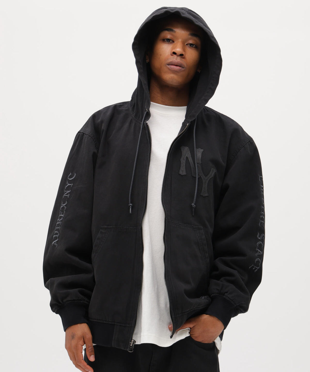 LEATHER PATCH DUCK HOOD JACKET