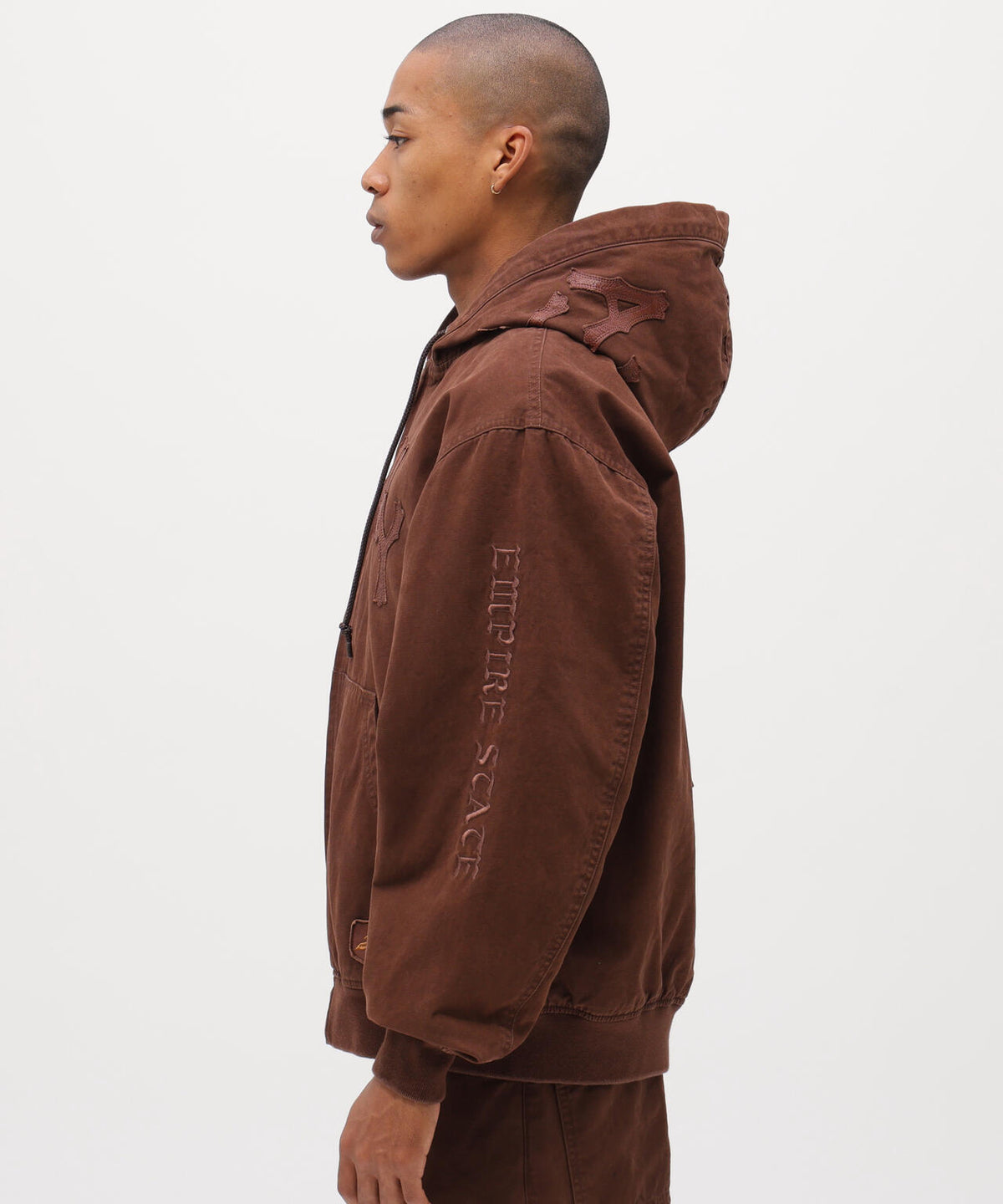 LEATHER PATCH DUCK HOOD JACKET