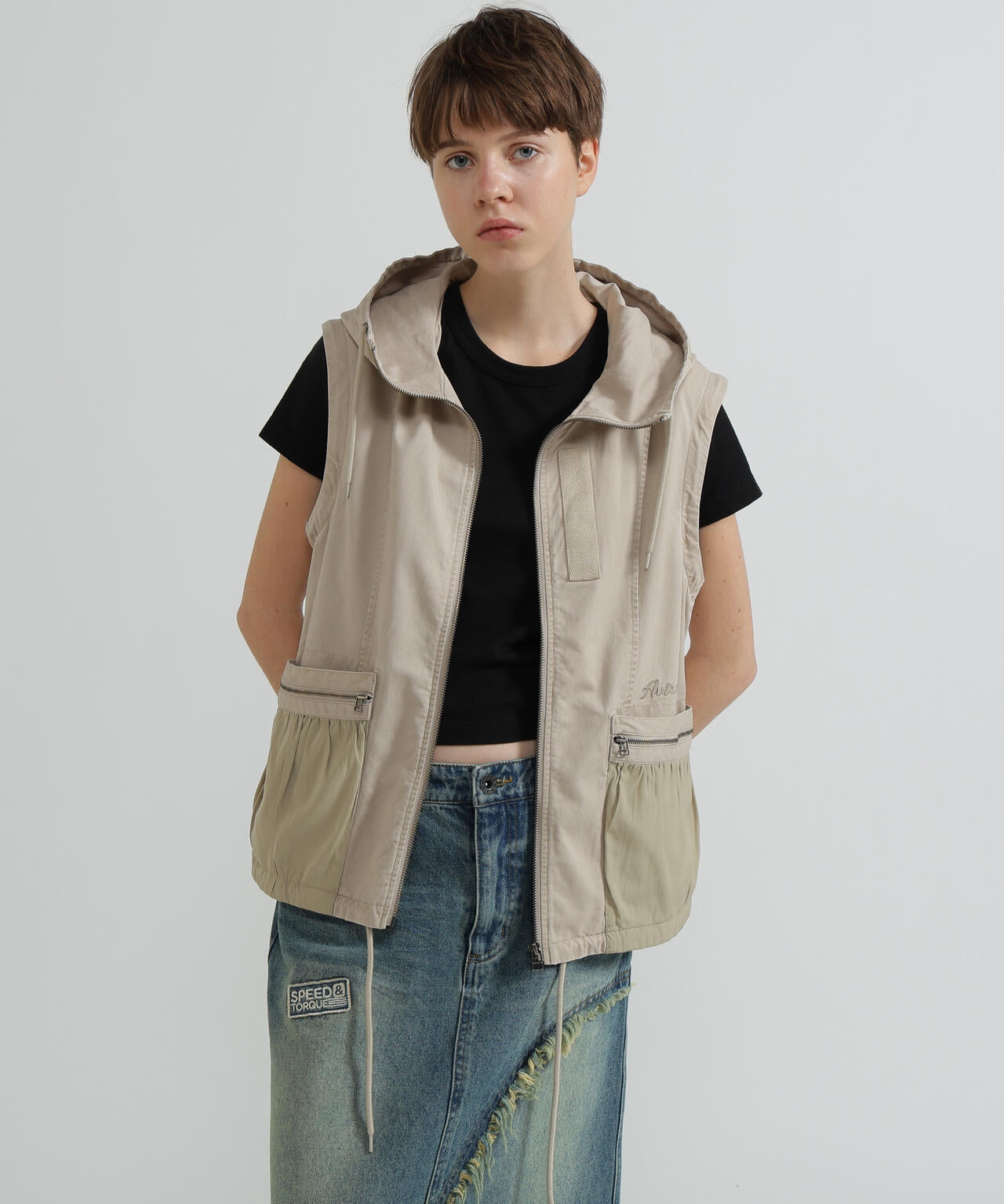 《WOMAN》MILITARY ZIP POCKET DETACHABLE JACKET