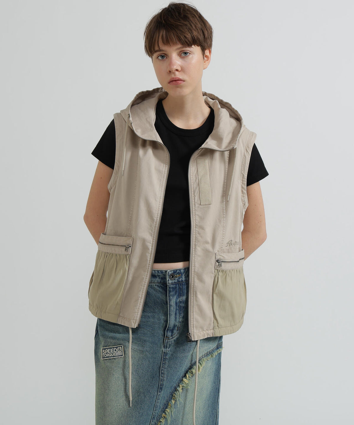 《WOMAN》MILITARY ZIP POCKET DETACHABLE JACKET