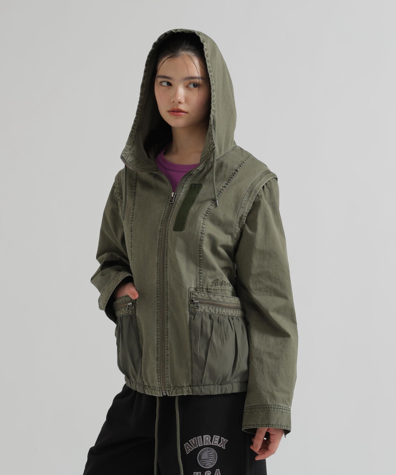 《WOMAN》MILITARY ZIP POCKET DETACHABLE JACKET