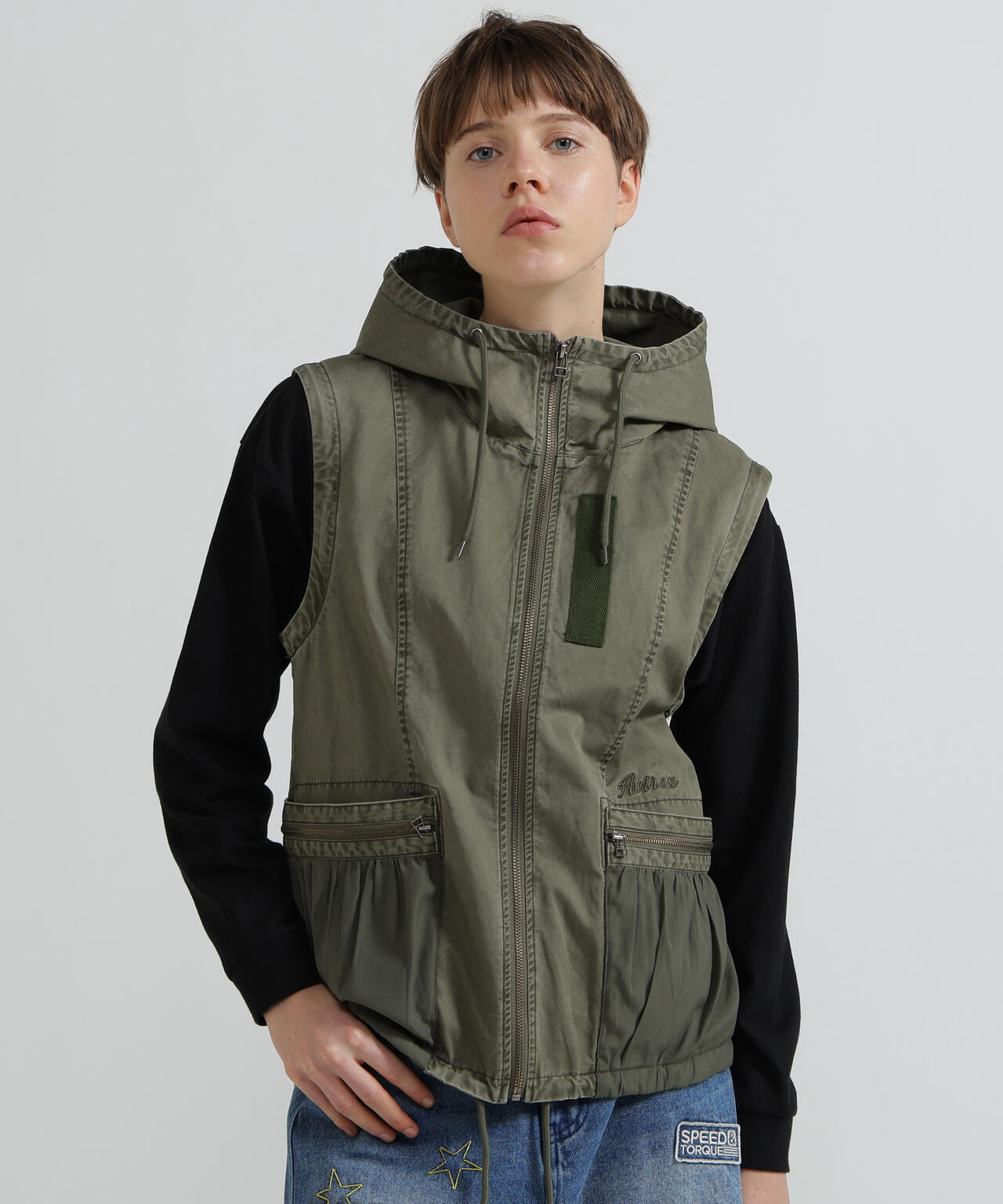 《WOMAN》MILITARY ZIP POCKET DETACHABLE JACKET