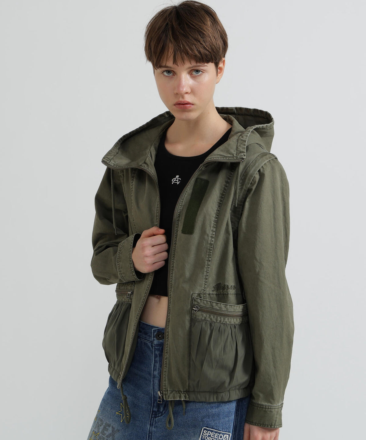 《WOMAN》MILITARY ZIP POCKET DETACHABLE JACKET