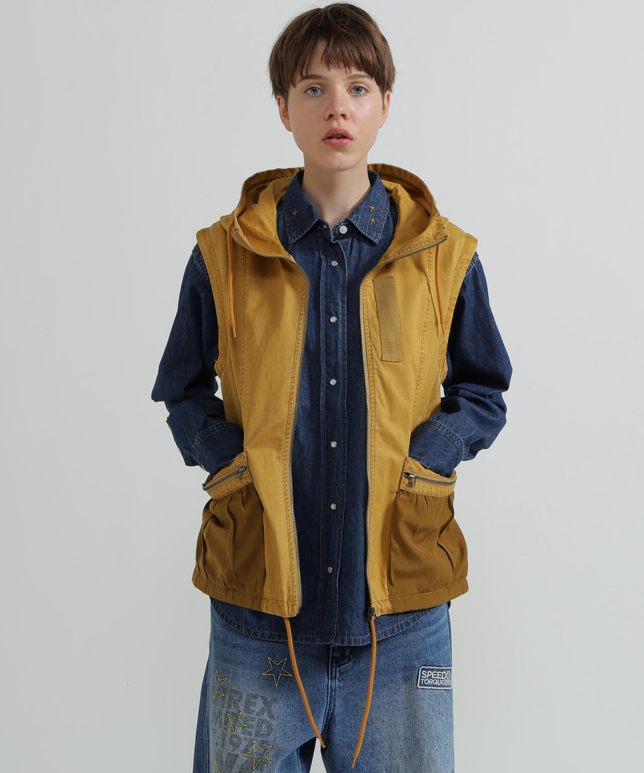 《WOMAN》MILITARY ZIP POCKET DETACHABLE JACKET