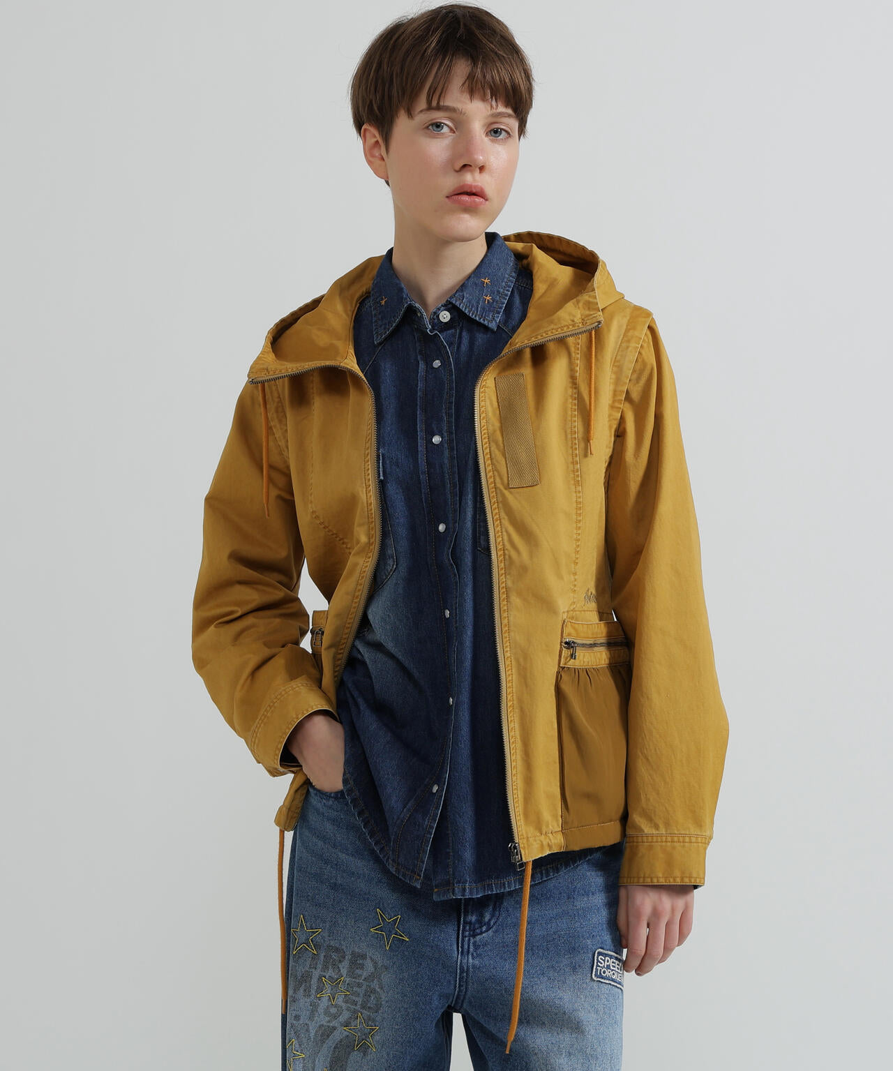 《WOMAN》MILITARY ZIP POCKET DETACHABLE JACKET
