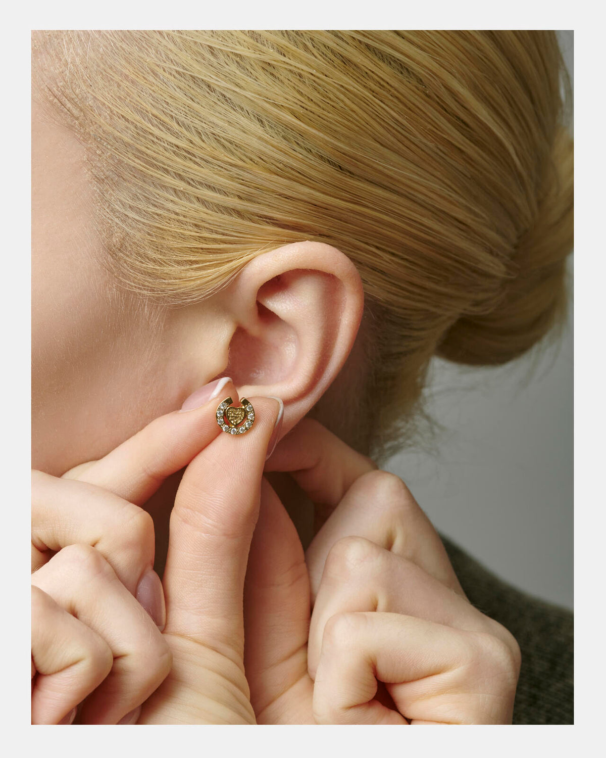 HEART HORSESHOE CZ EARRING by J.H.M CO.LTD.