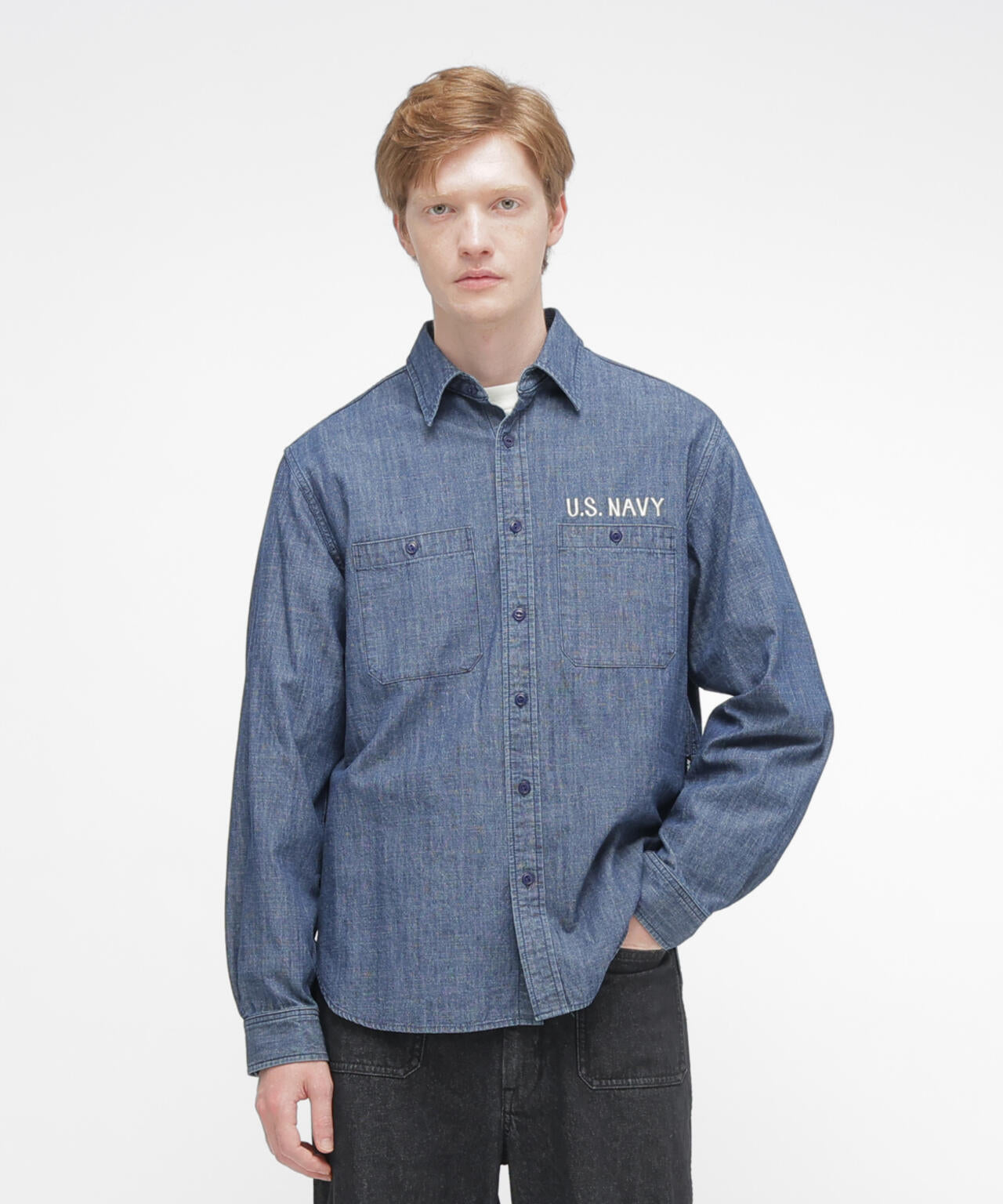 《NAVAL COLLECTION》CHAMBRAY NAVY TOUR LONG SLEEVE SHIRT