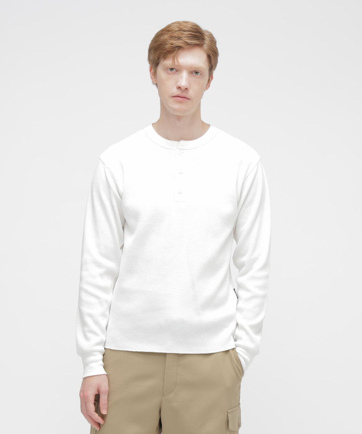 HONEYCOMB WAFFLE L/S HENLEY NECK T-SHIRT