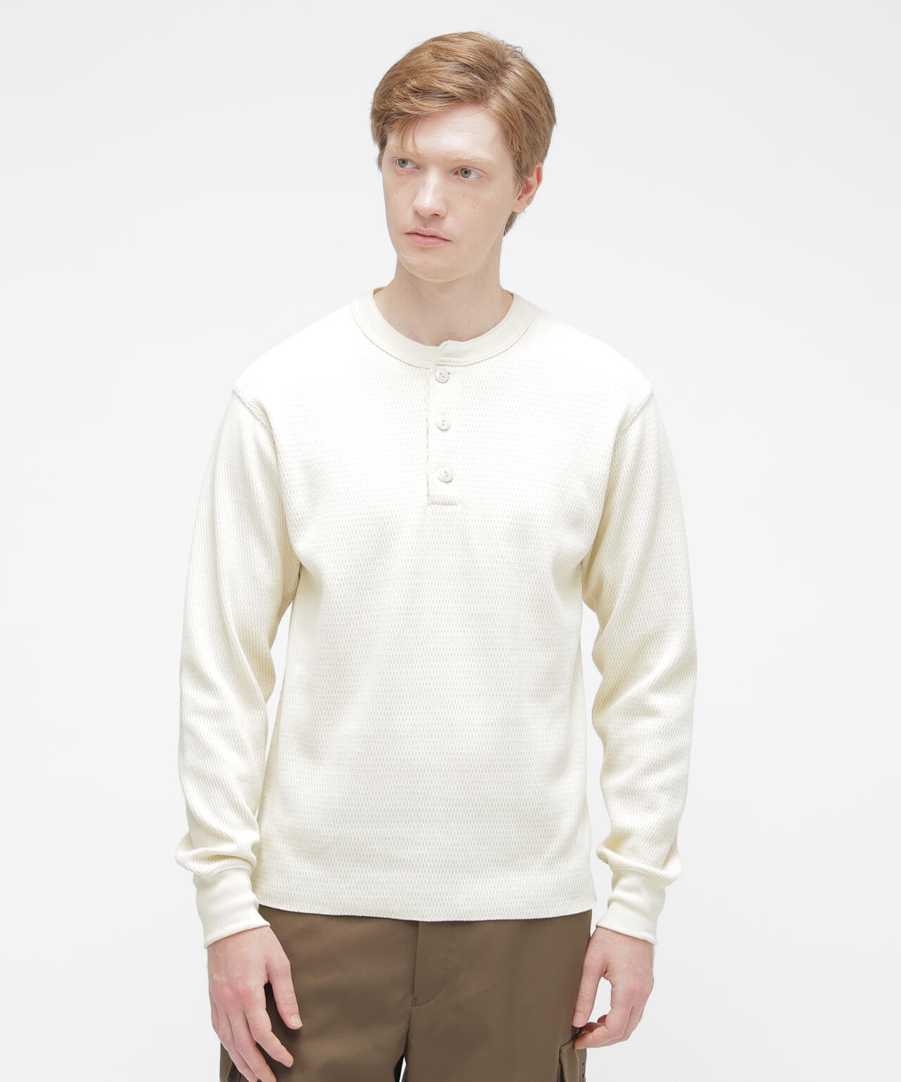 HONEYCOMB WAFFLE L/S HENRY NECK T-SHIRT