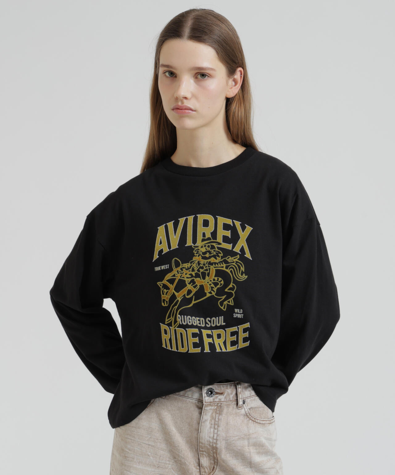 L-L/S FLOCKY PRINT TOMCAT TEE