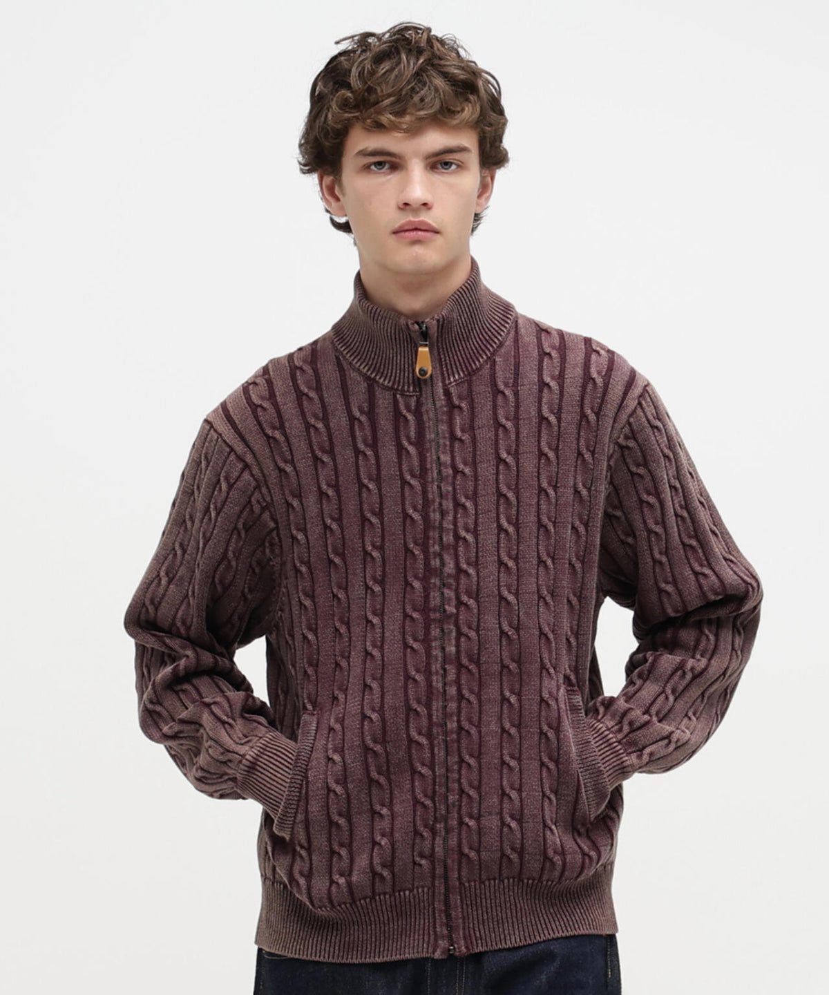 《直営店限定》COTTON ZIP CABLE KNIT