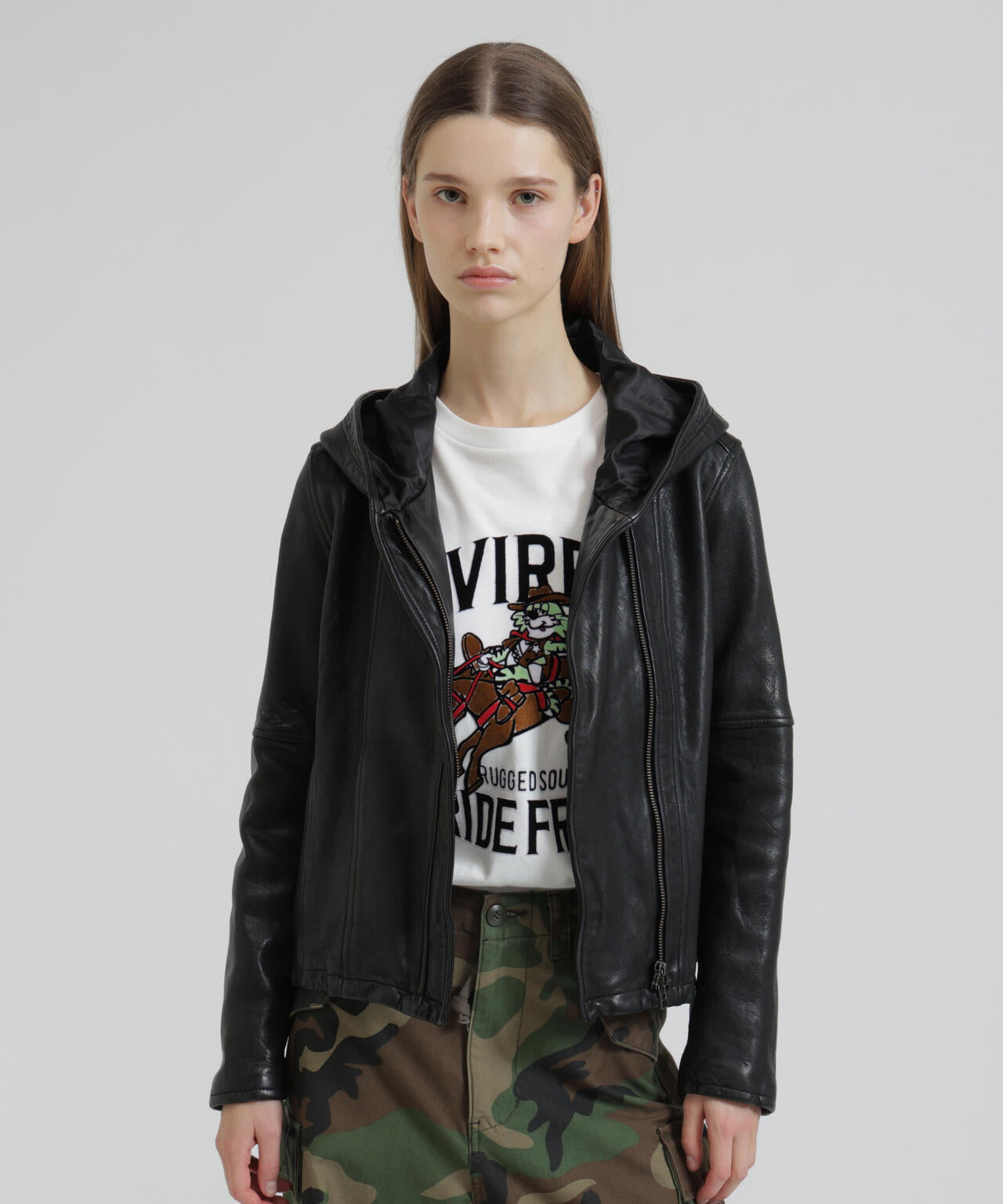 《WOMAN》SHEEP HOOD LEATHER JACKET