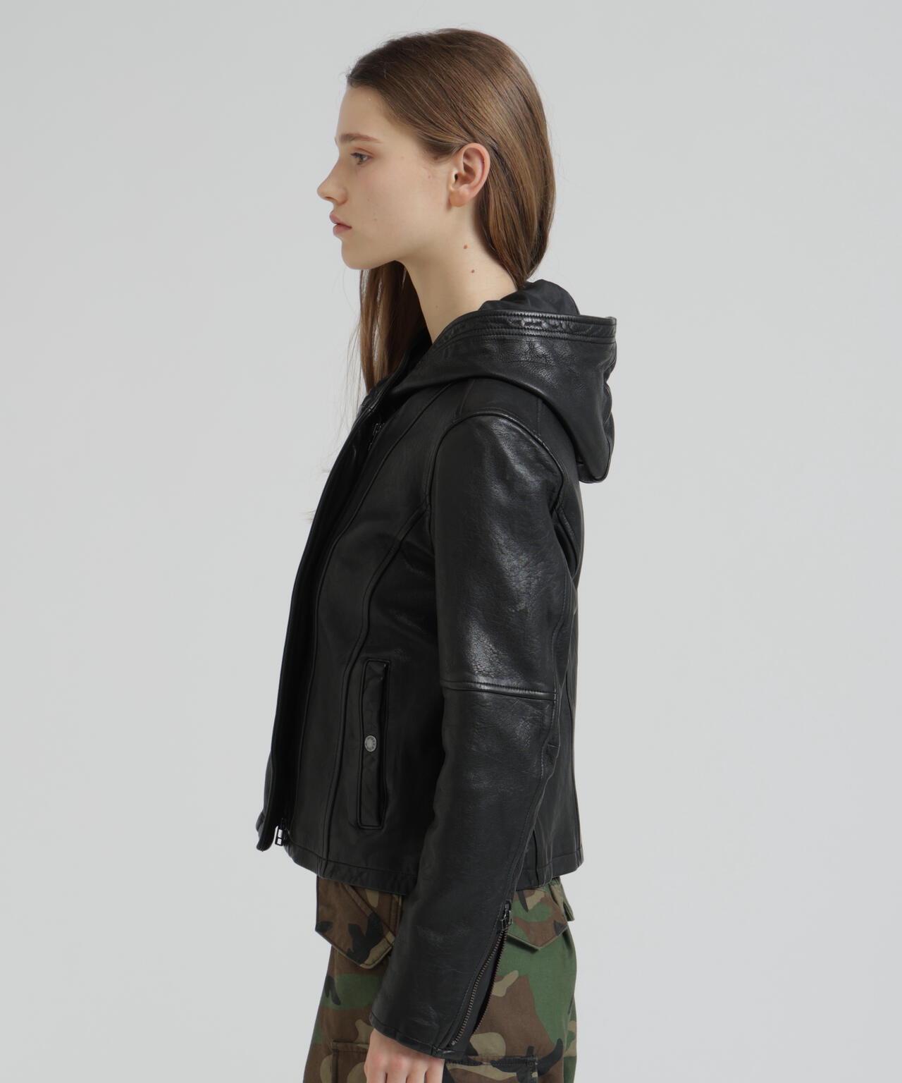 《WOMAN》SHEEP HOOD LEATHER JACKET