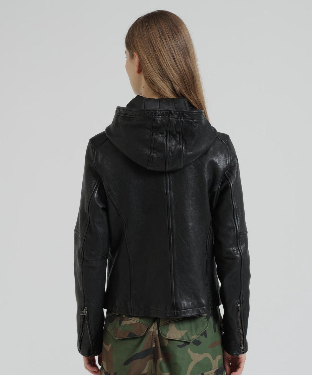 《WOMAN》SHEEP HOOD LEATHER JACKET