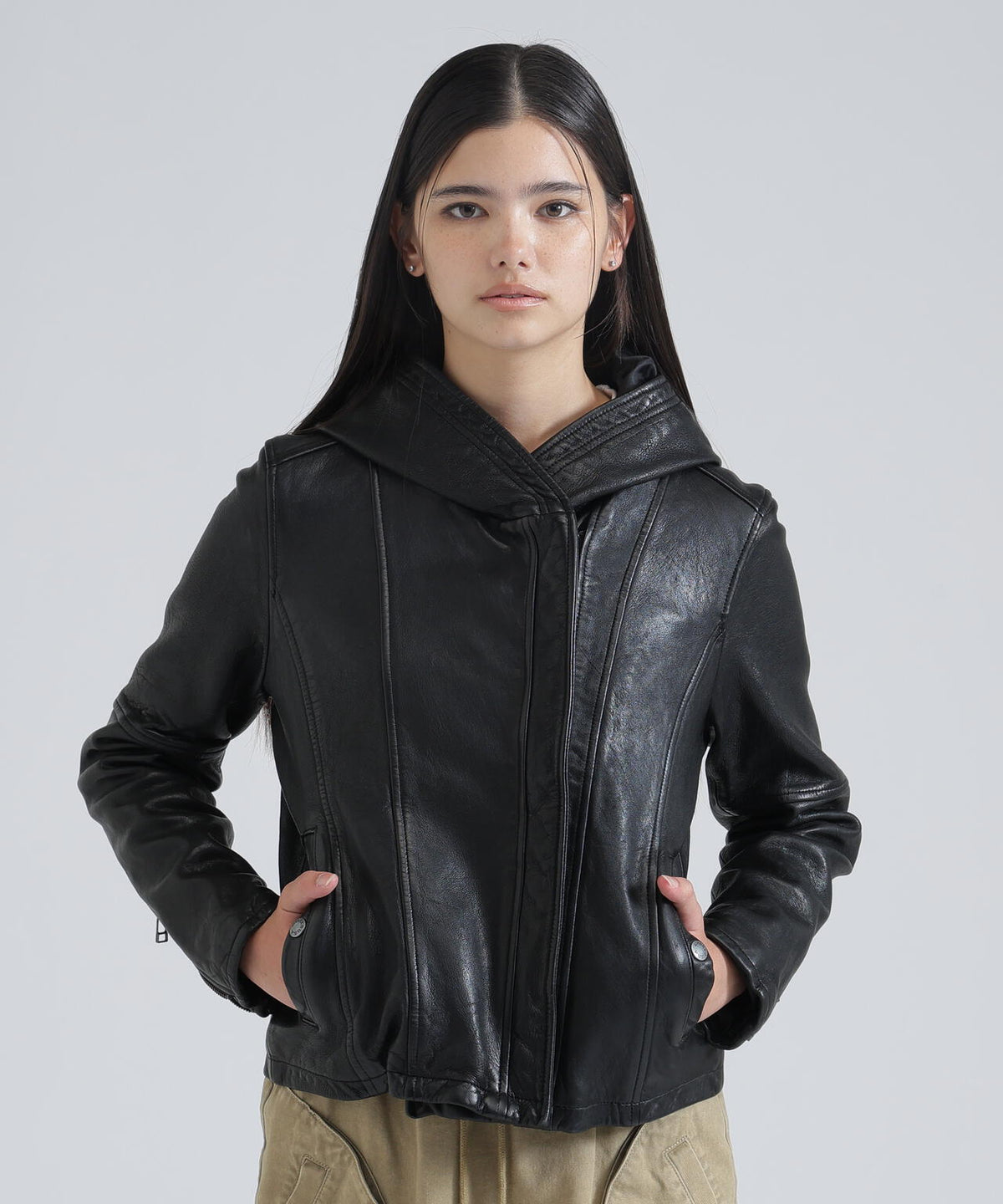 《WOMAN》SHEEP HOOD LEATHER JACKET