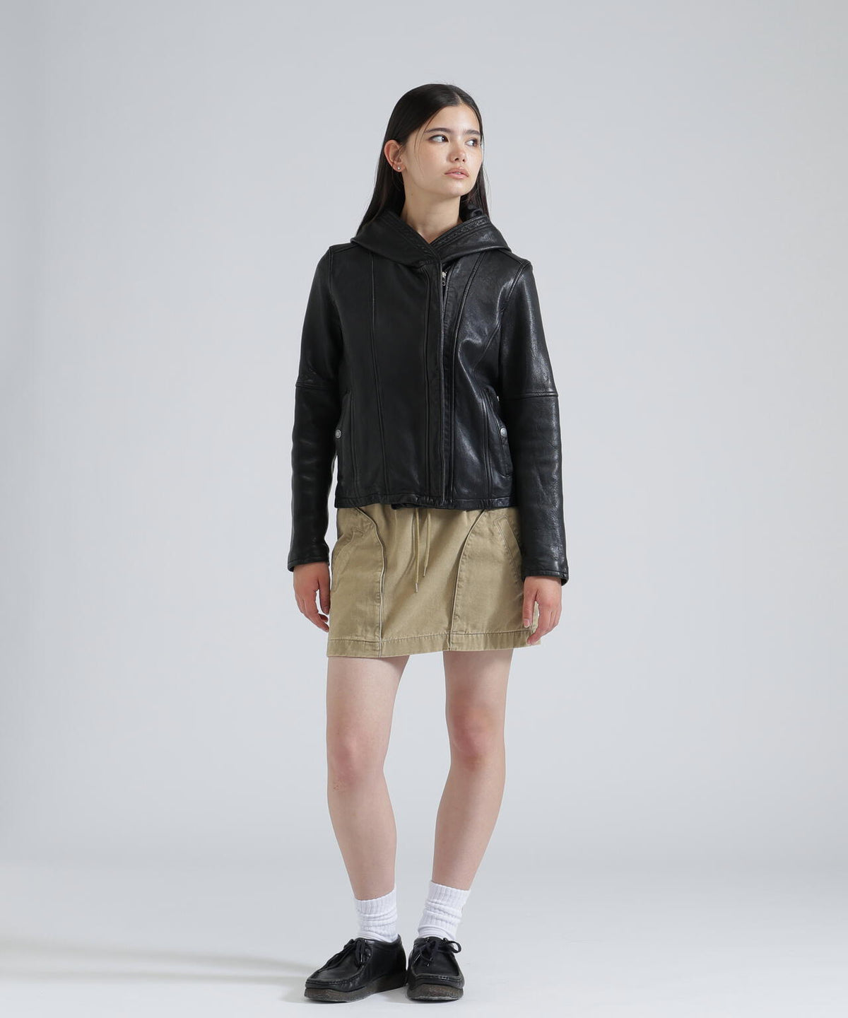 《WOMAN》SHEEP HOOD LEATHER JACKET