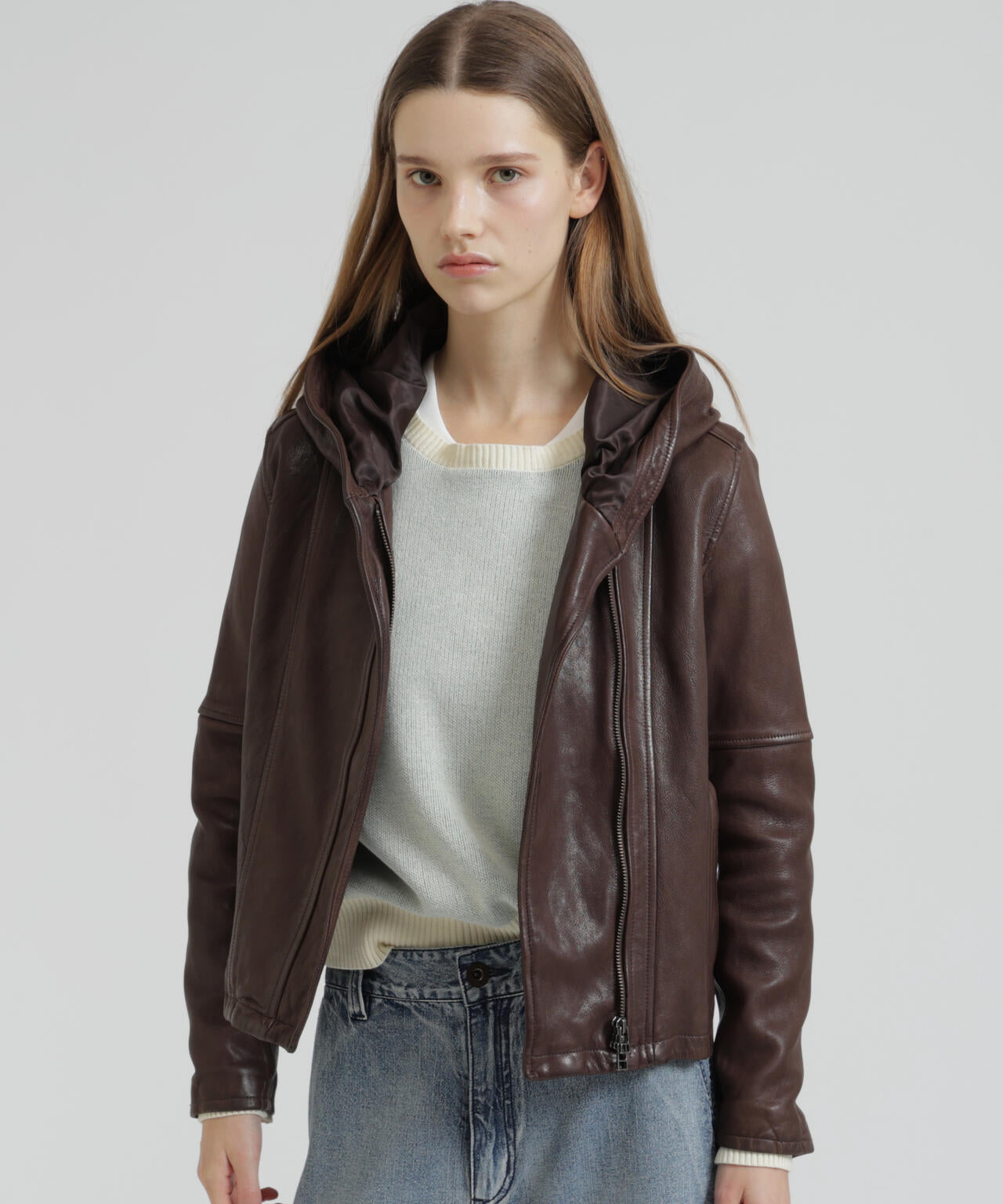 《WOMAN》SHEEP HOOD LEATHER JACKET