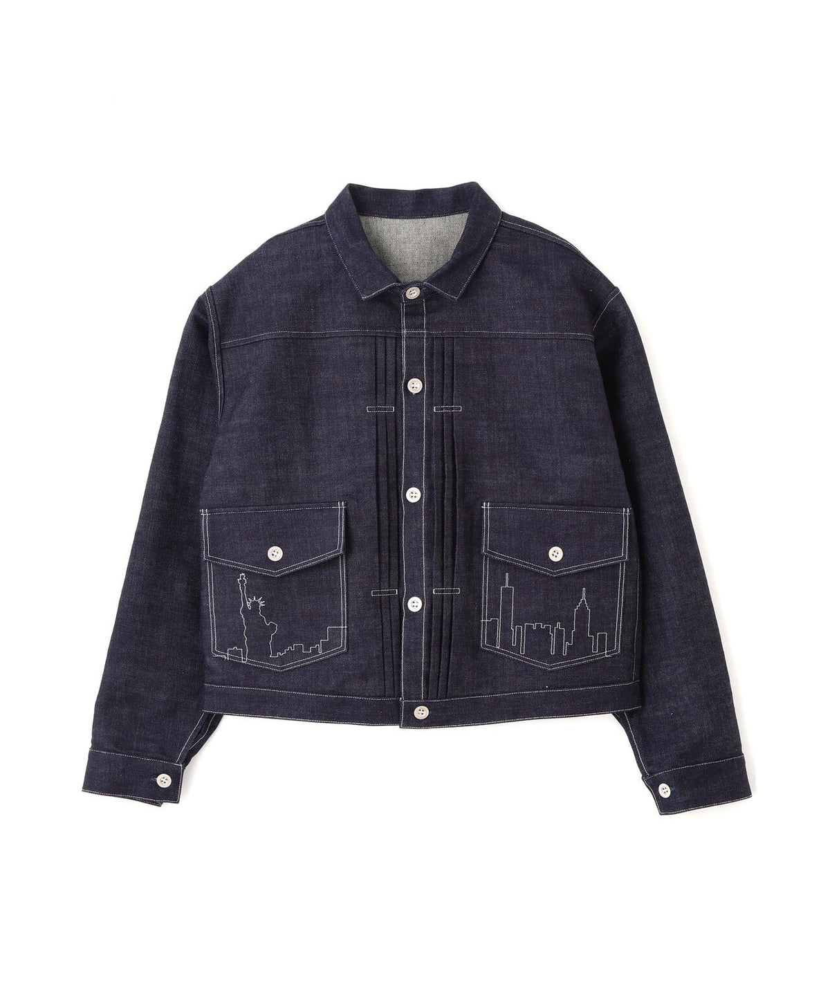 《AVIREX×MOANDMO》DENIM PLEATS BLOUSE ”GREEN SELVADGE”