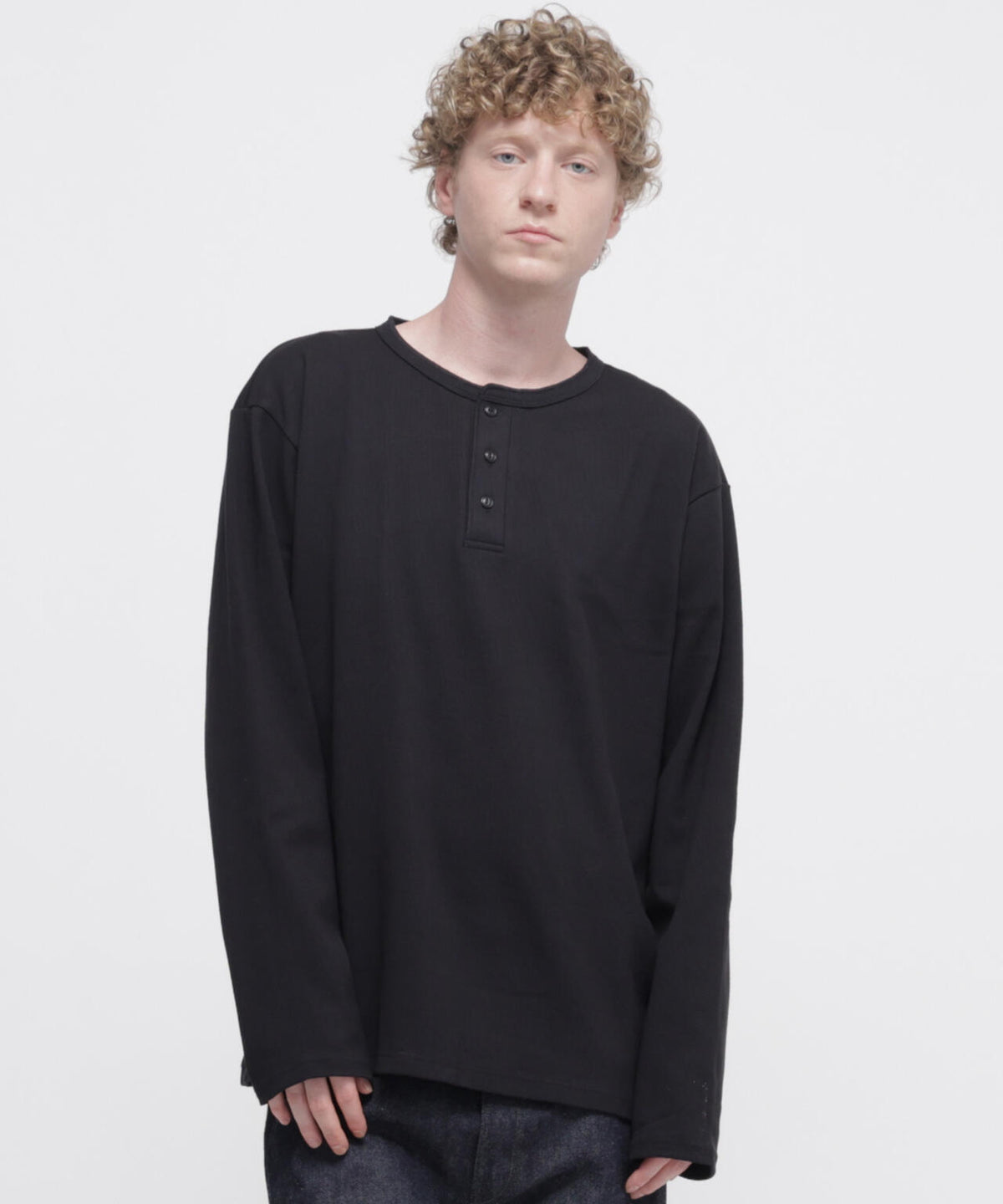 《DAILY/デイリー》BIG SIZE RIB L/S HENLEY NECK T-SHIRT