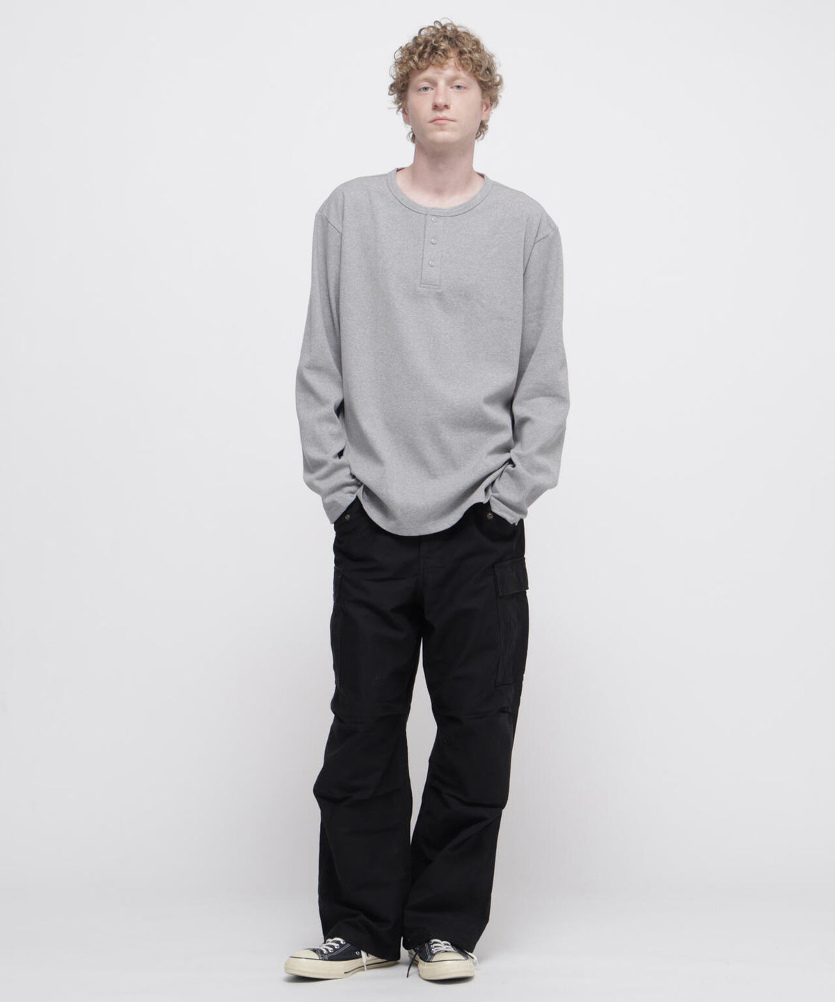 《DAILY/デイリー》BIG SIZE RIB L/S HENLEY NECK T-SHIRT