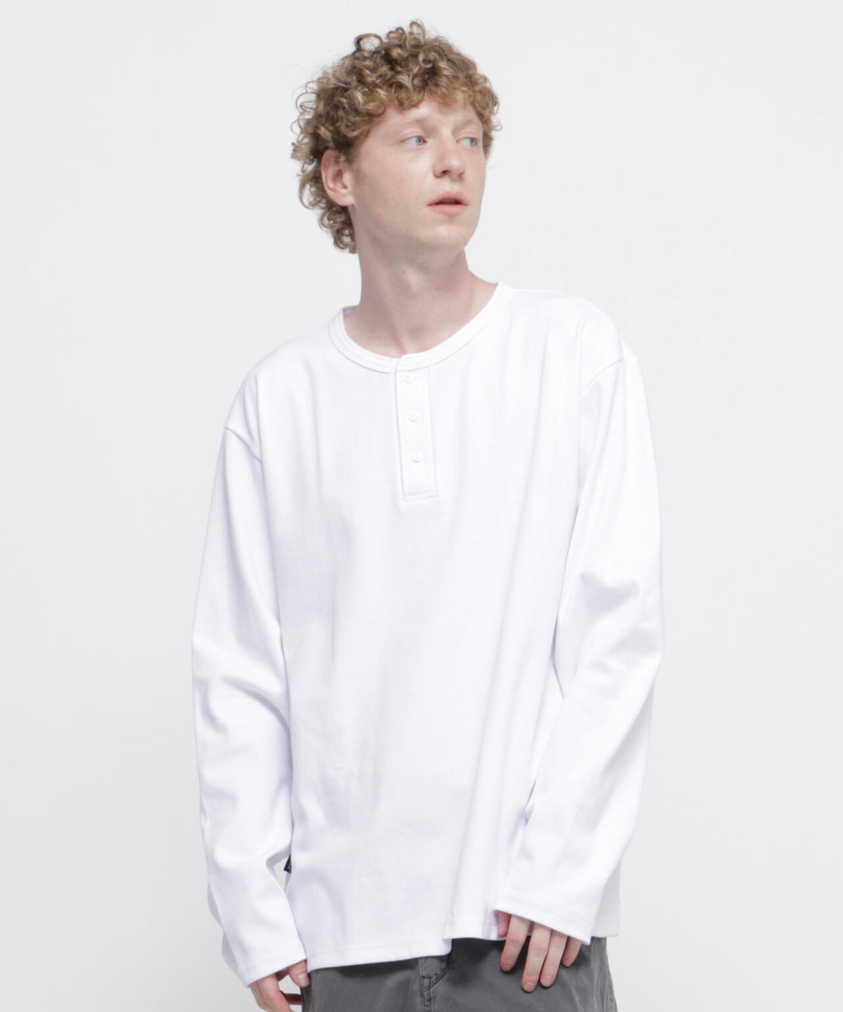 《DAILY/デイリー》BIG SIZE RIB L/S HENLEY NECK T-SHIRT