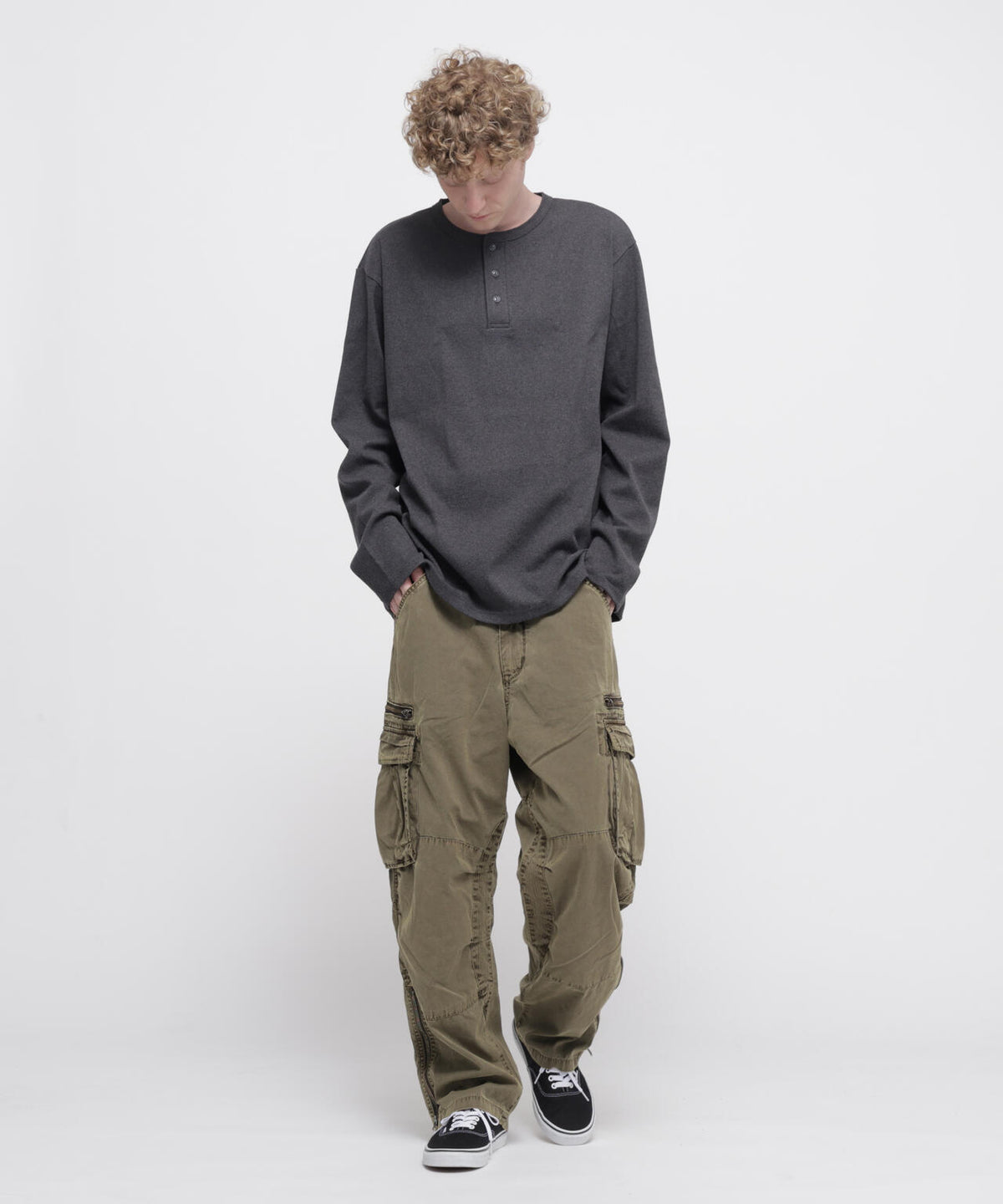 《DAILY/デイリー》BIG SIZE RIB L/S HENLEY NECK T-SHIRT