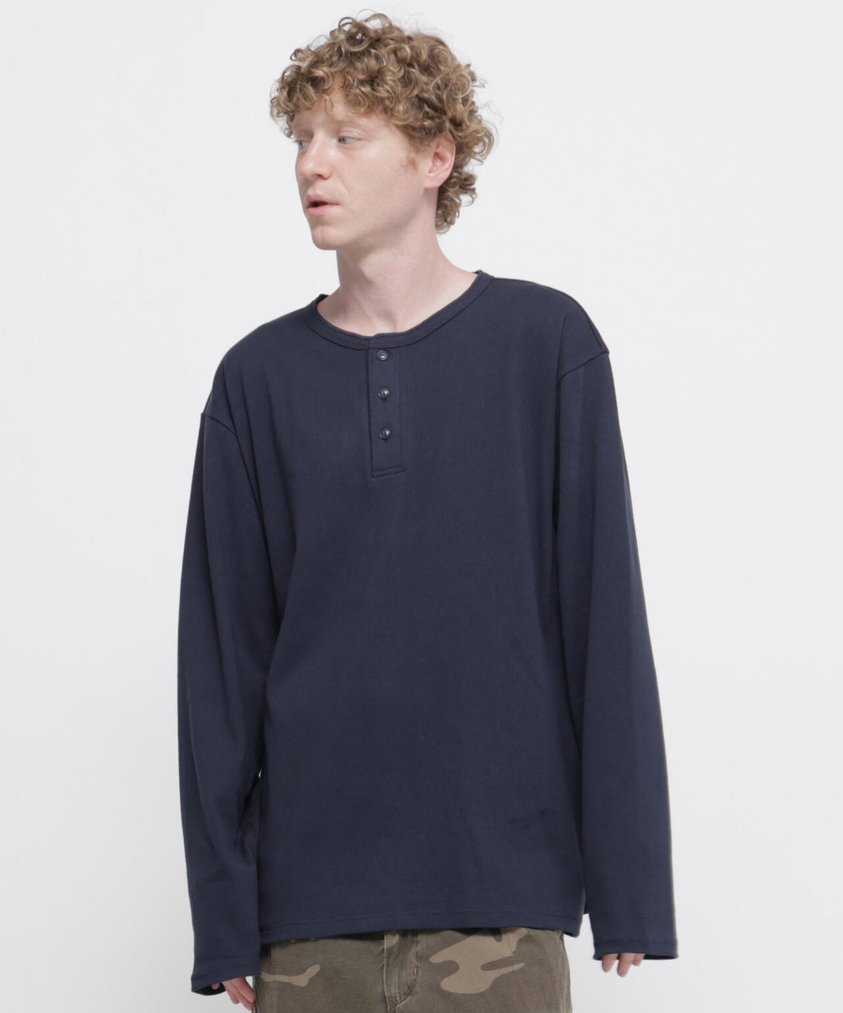 《DAILY/デイリー》BIG SIZE RIB L/S HENLEY NECK T-SHIRT