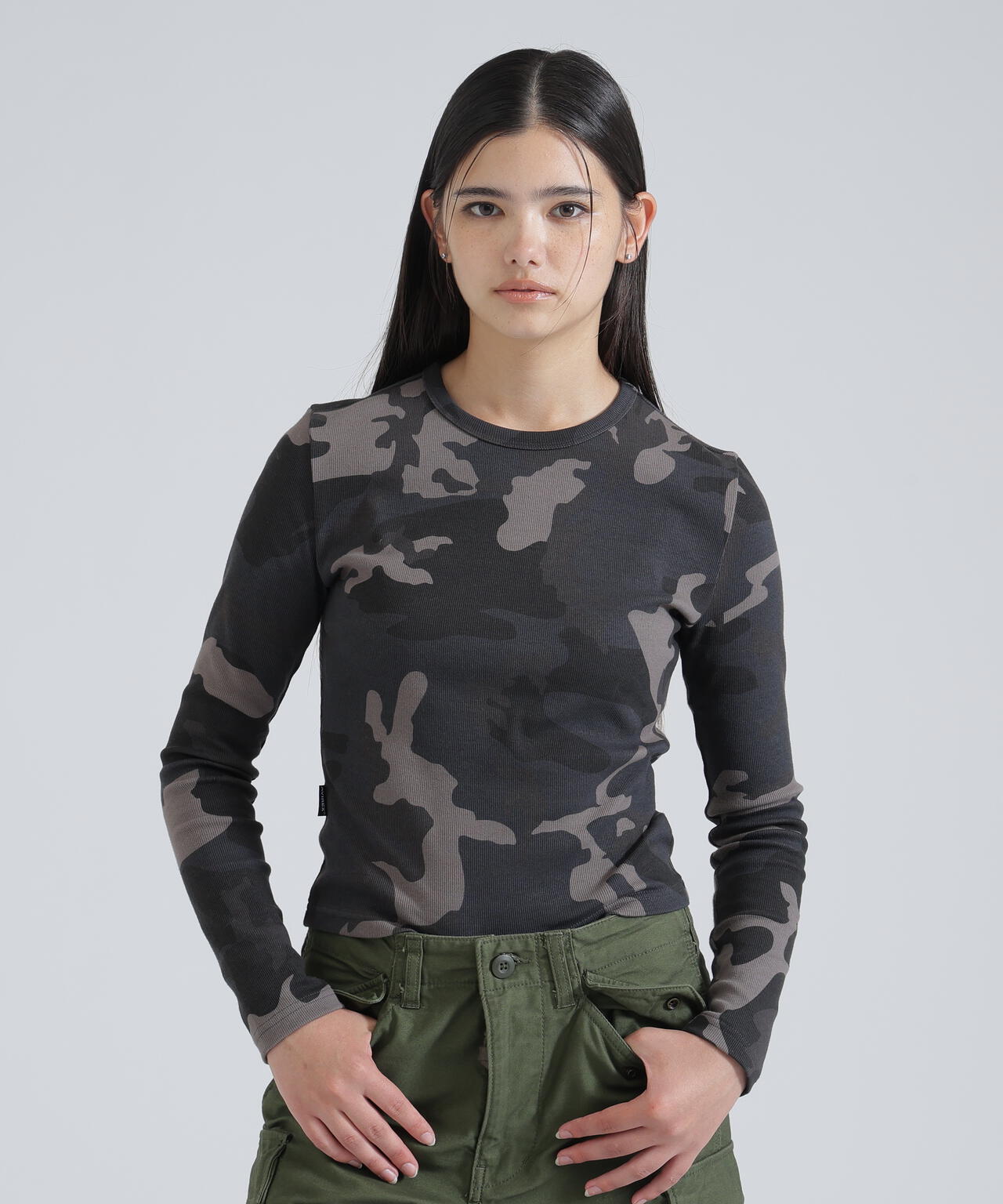 《WEB限定/DAILY/デイリー/WOMAN》RIB CAMO L/S CREW NECK T-SHIRT