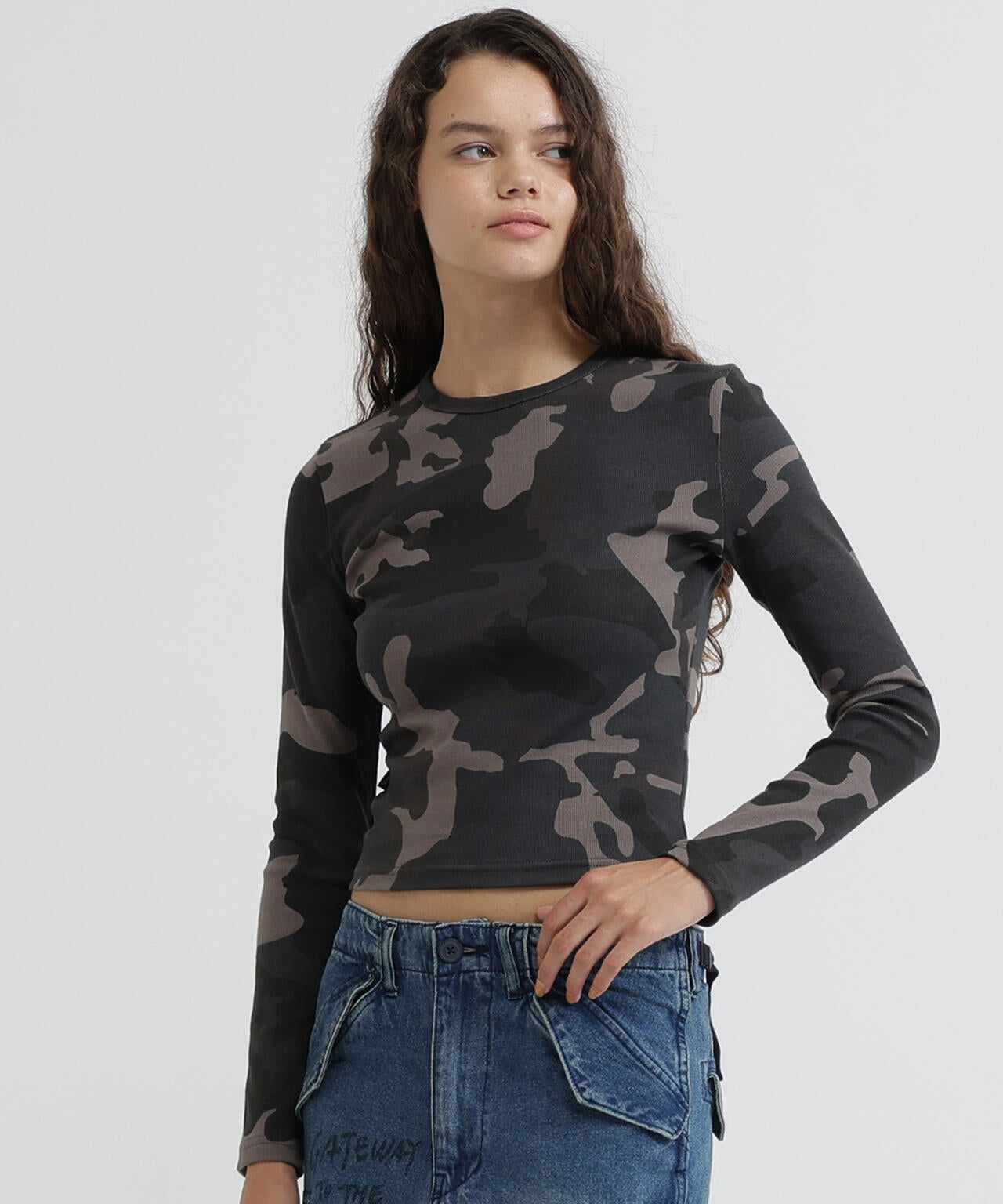 《WEB限定/DAILY/デイリー/WOMAN》RIB CAMO L/S CREW NECK T-SHIRT
