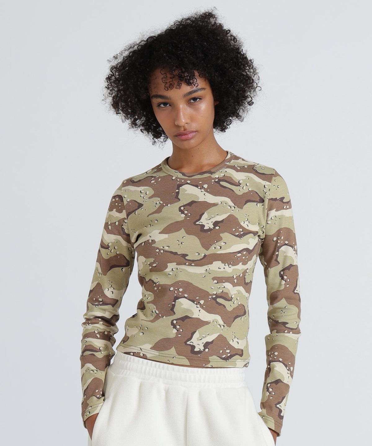 《WEB限定/DAILY/デイリー/WOMAN》RIB CAMO L/S CREW NECK T-SHIRT