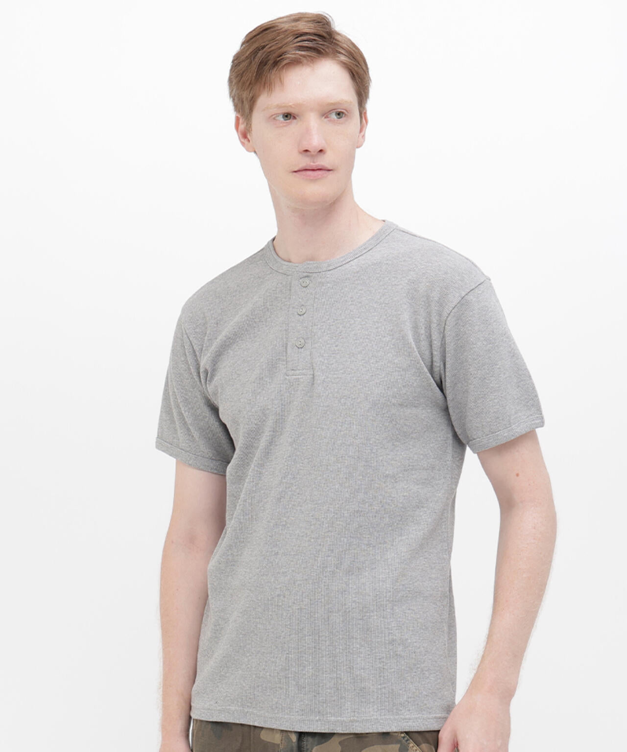 《DAILY/デイリー》MINI WAFFLE HENLEY NECK T-SHIRT