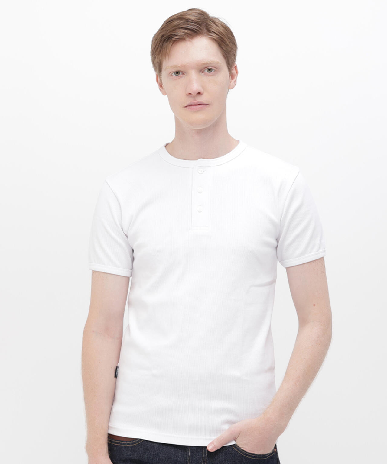 《DAILY/デイリー》MINI WAFFLE HENLEY NECK T-SHIRT
