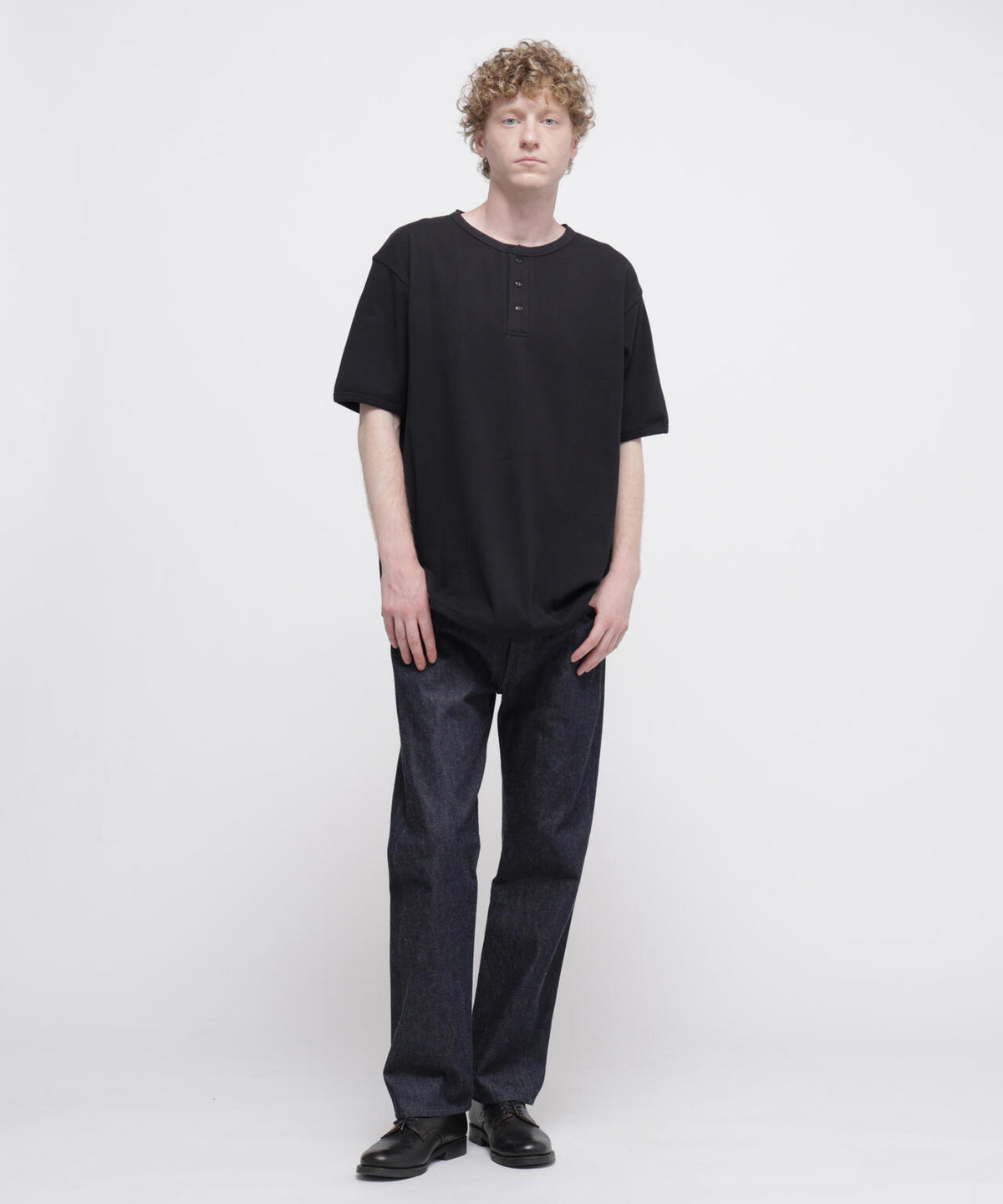 《DAILY/デイリー》BIG SIZE RIB S/S HENLEY NECK T-SHIRT