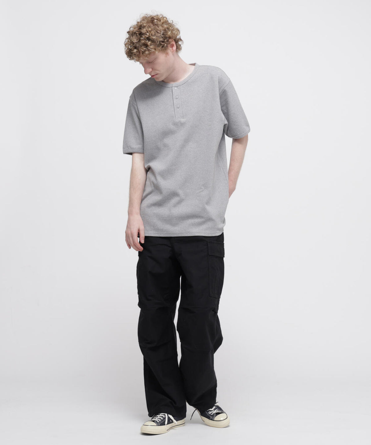 《DAILY/デイリー》BIG SIZE RIB S/S HENLEY NECK T-SHIRT