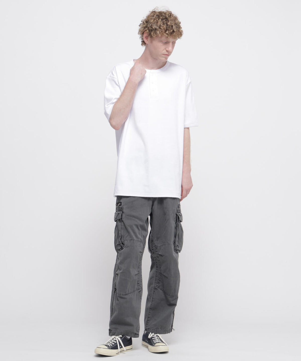 《DAILY/デイリー》BIG SIZE RIB S/S HENLEY NECK T-SHIRT