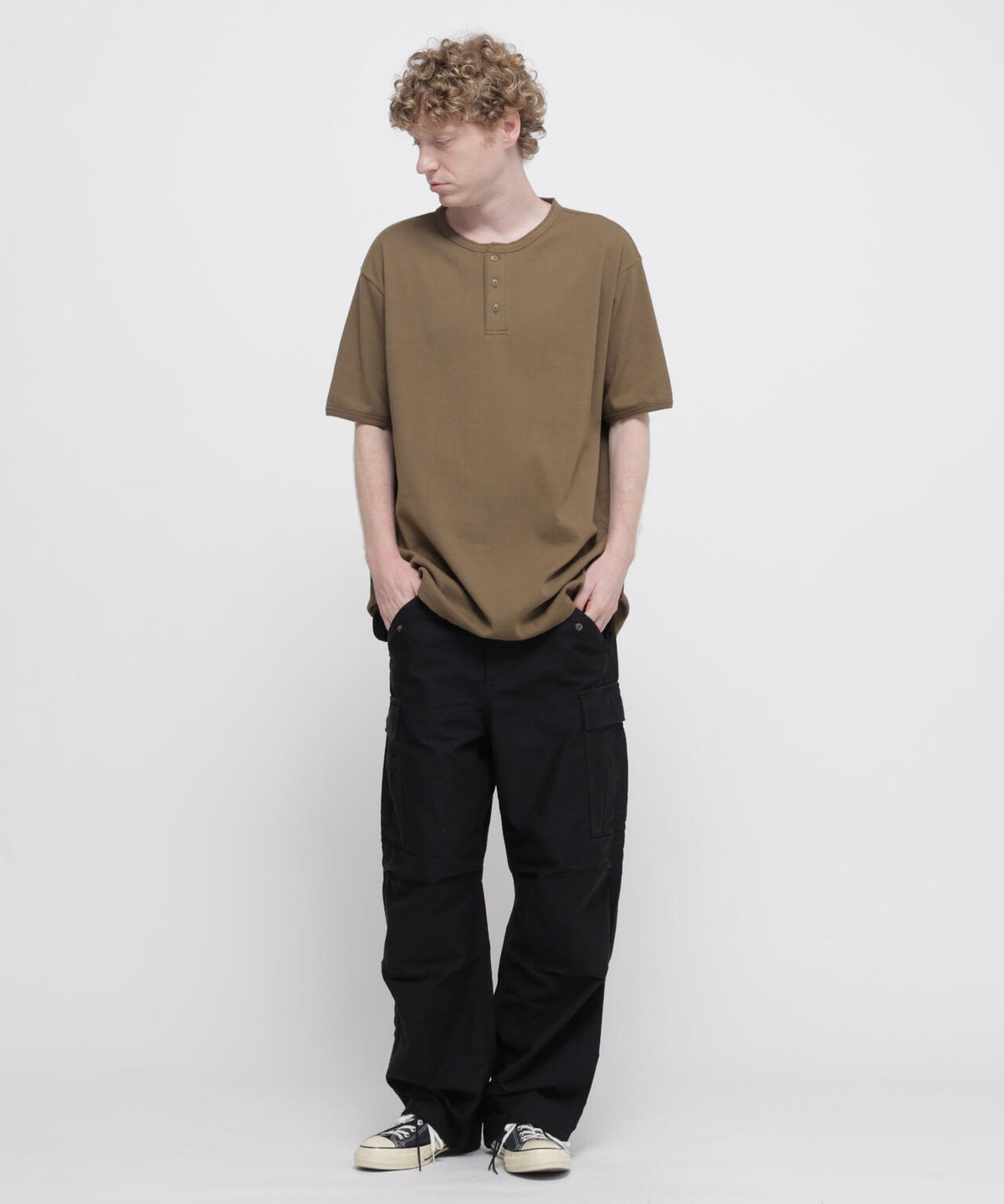 《DAILY/デイリー》BIG SIZE RIB S/S HENLEY NECK T-SHIRT