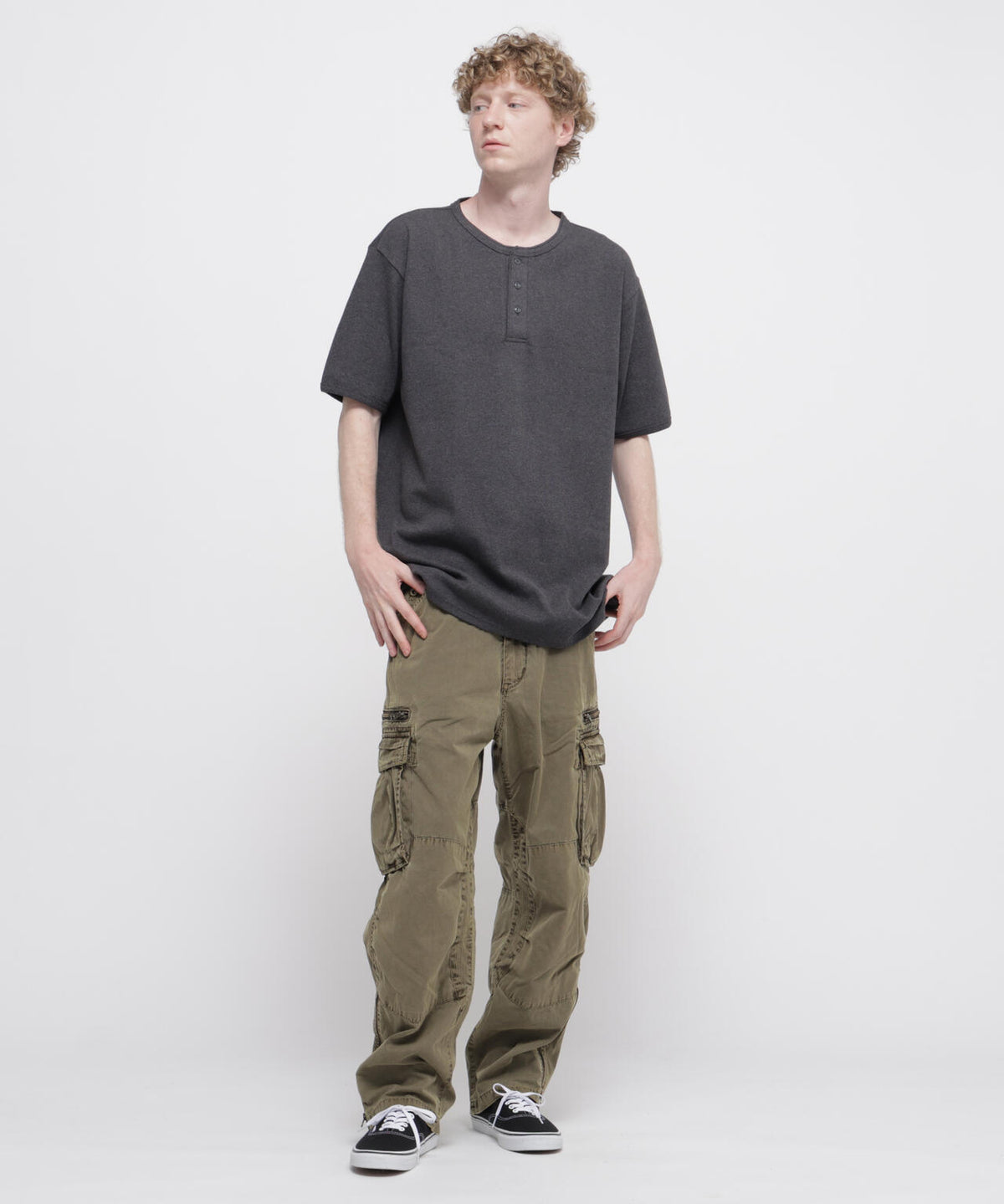 《DAILY/デイリー》BIG SIZE RIB S/S HENLEY NECK T-SHIRT