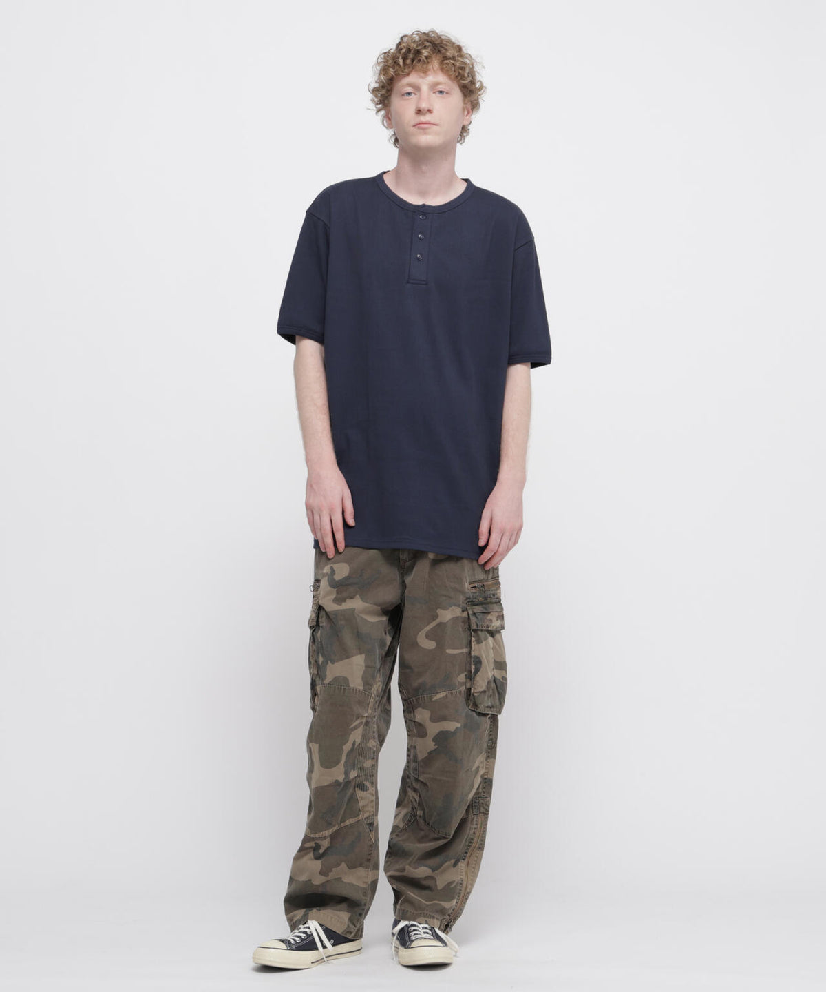 《DAILY/デイリー》BIG SIZE RIB S/S HENLEY NECK T-SHIRT