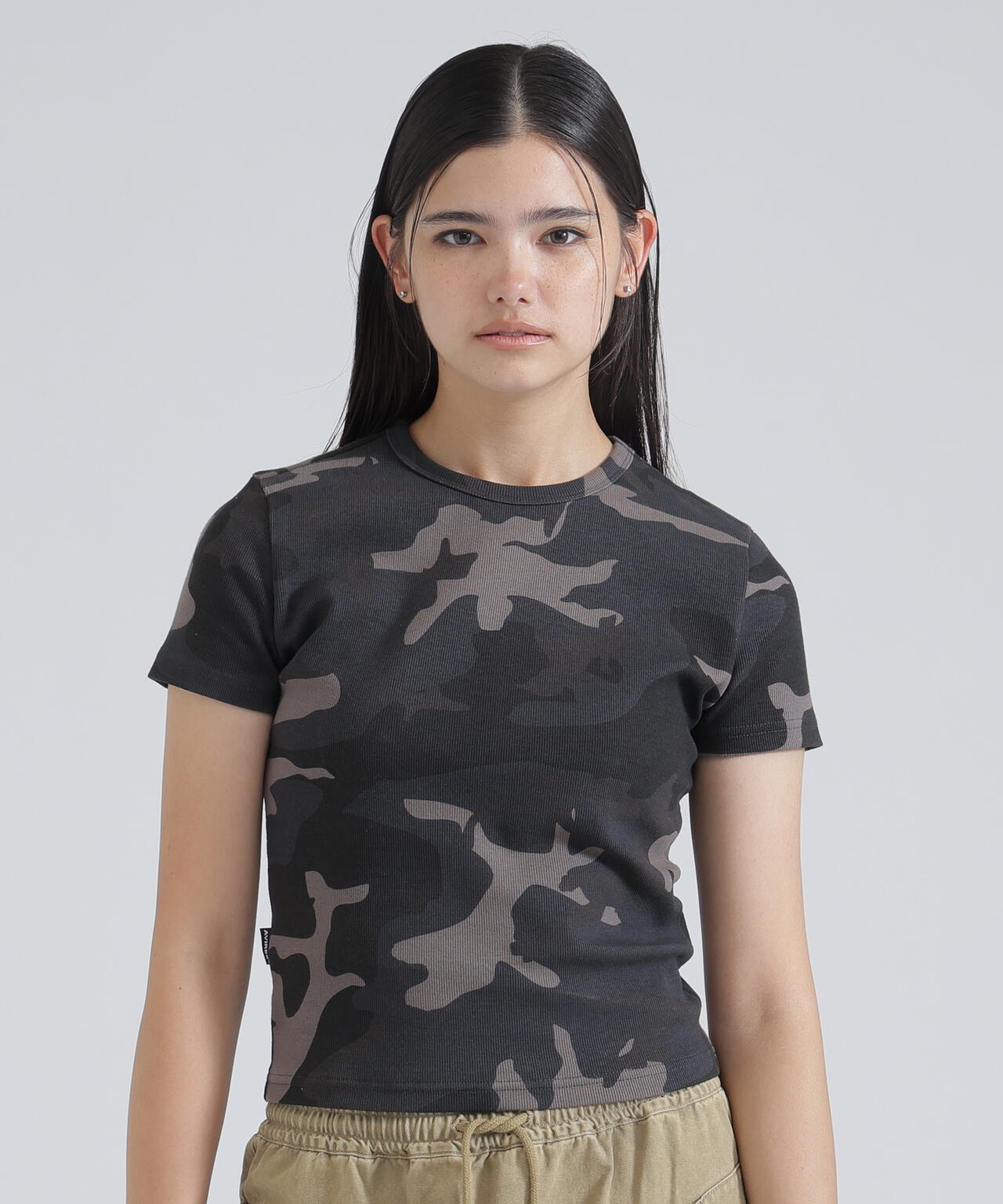 《WEB限定/DAILY/デイリー/WOMAN》 RIB CAMO S/S CREW NECK T-SHIRT