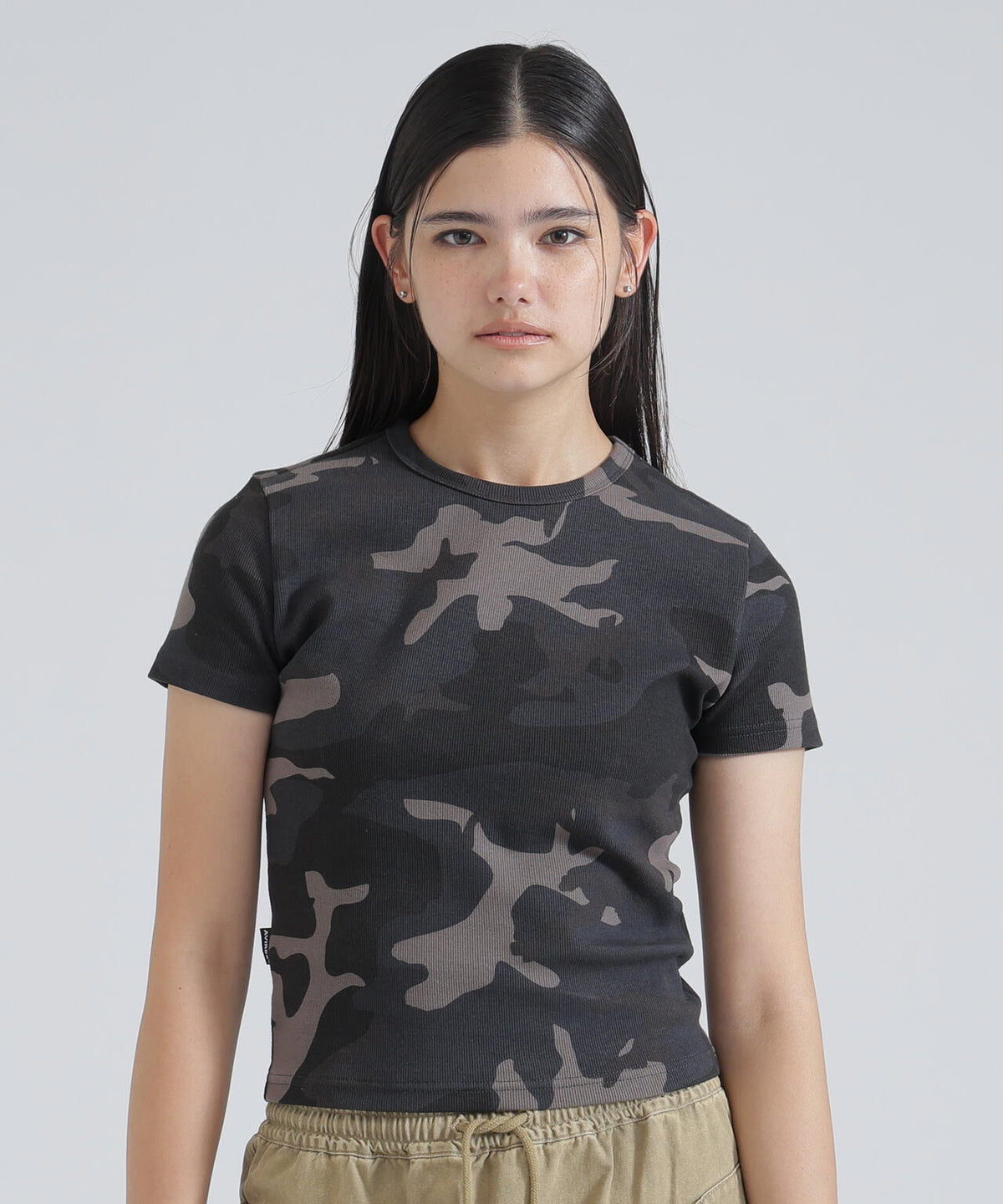 《WEB限定/DAILY/デイリー/WOMAN》 RIB CAMO S/S CREW NECK T-SHIRT