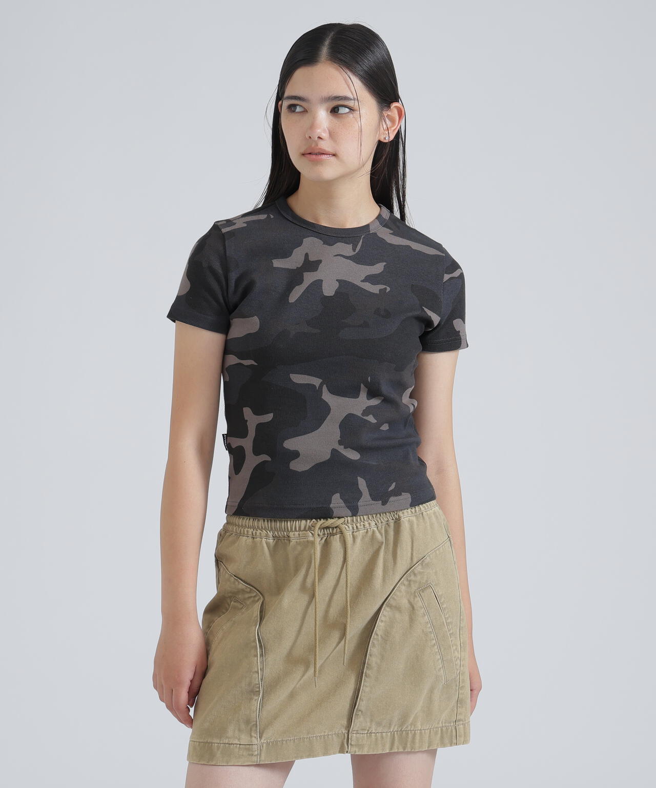 《WEB限定/DAILY/デイリー/WOMAN》 RIB CAMO S/S CREW NECK T-SHIRT