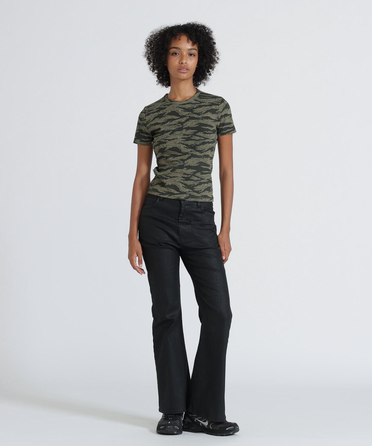 《WEB限定/DAILY/デイリー/WOMAN》 RIB CAMO S/S CREW NECK T-SHIRT