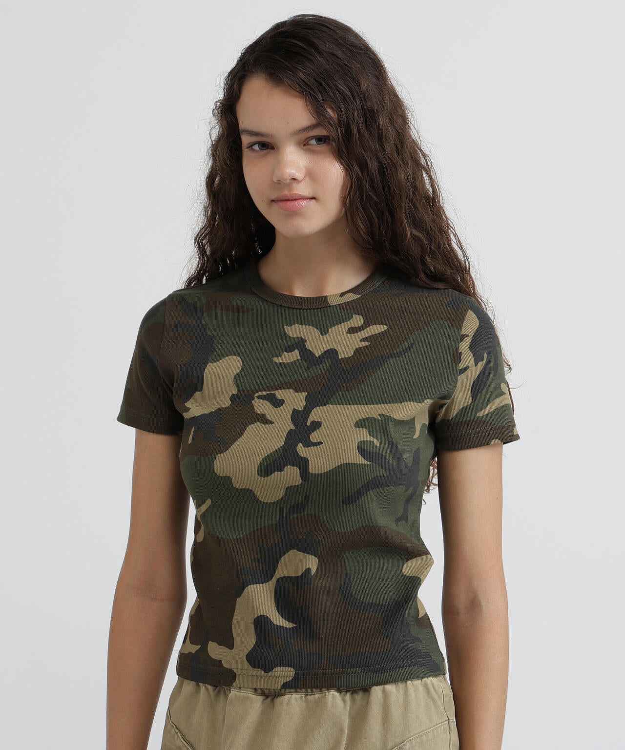 《WEB限定/DAILY/デイリー/WOMAN》 RIB CAMO S/S CREW NECK T-SHIRT