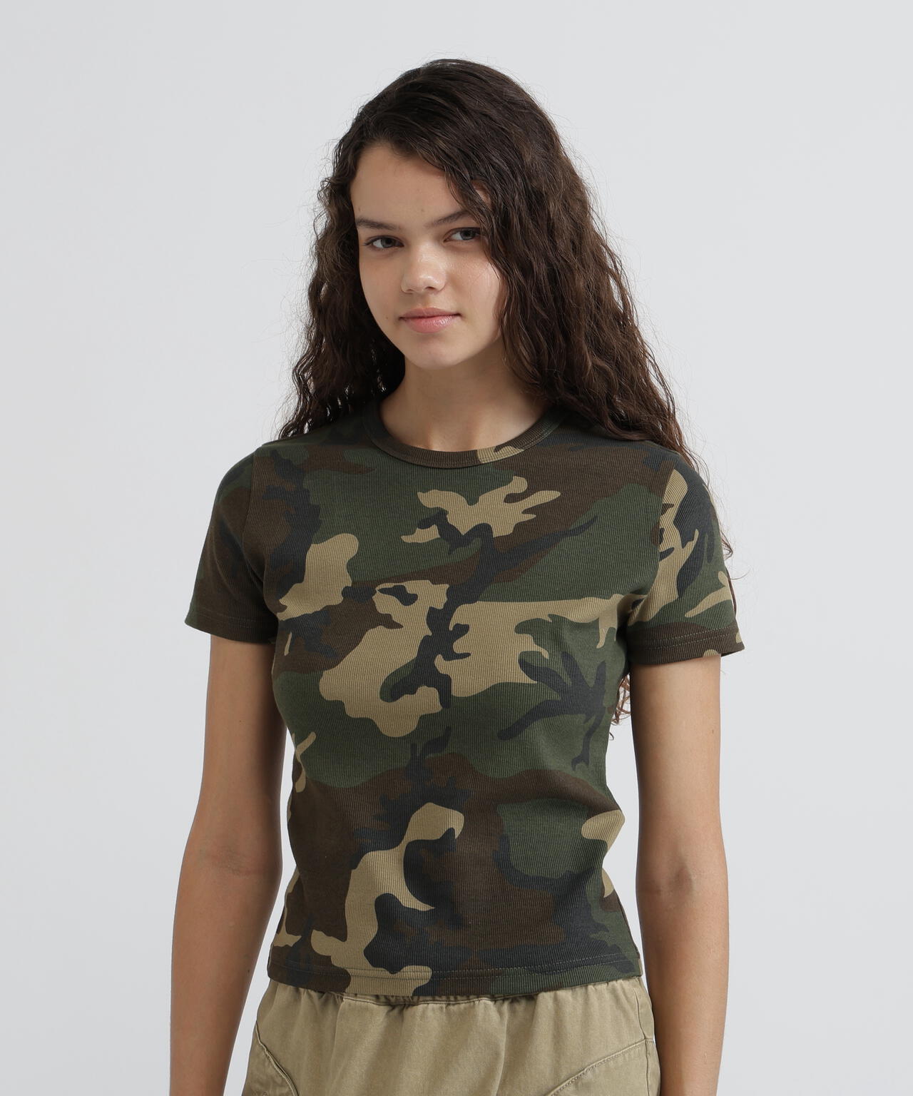 《WEB限定/DAILY/デイリー/WOMAN》 RIB CAMO S/S CREW NECK T-SHIRT