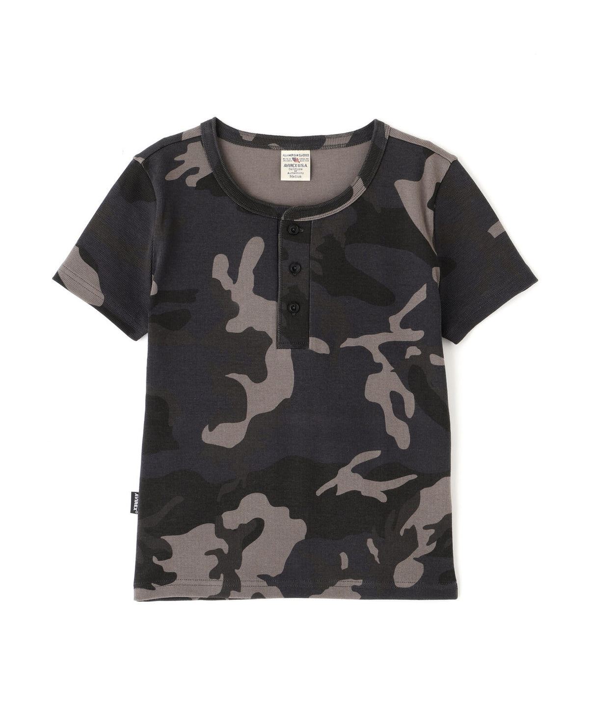 《WEB限定/DAILY/デイリー/WOMAN》RIB CAMO S/S HENLEY NECK T-SHIRT