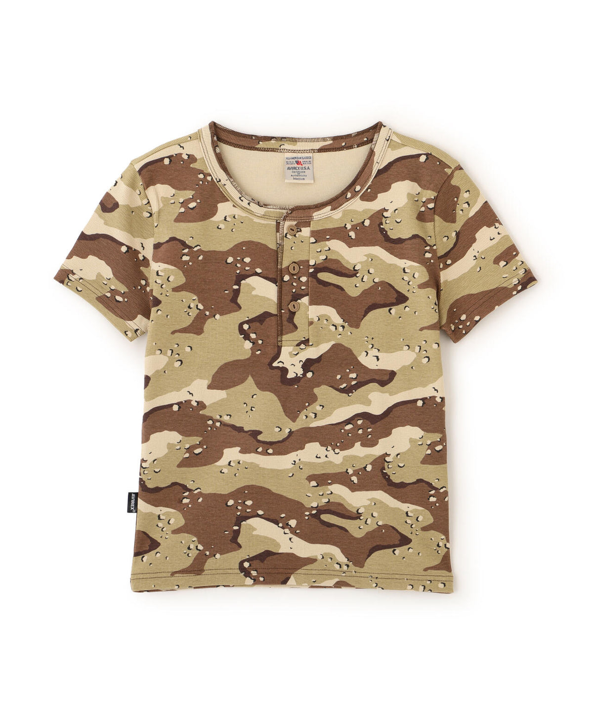 《WEB限定/DAILY/デイリー/WOMAN》RIB CAMO S/S HENLEY NECK T-SHIRT