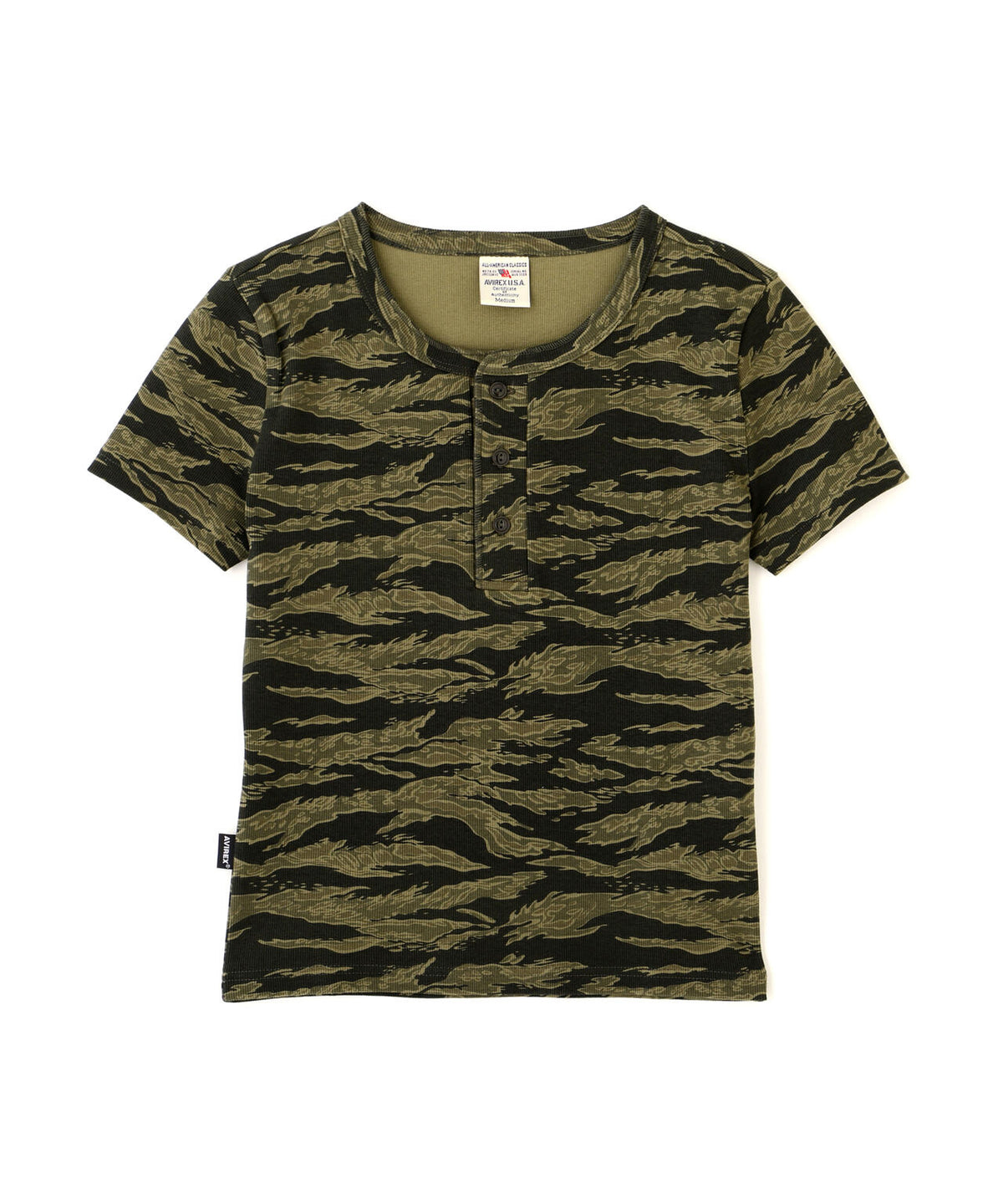 《WEB限定/DAILY/デイリー/WOMAN》RIB CAMO S/S HENLEY NECK T-SHIRT