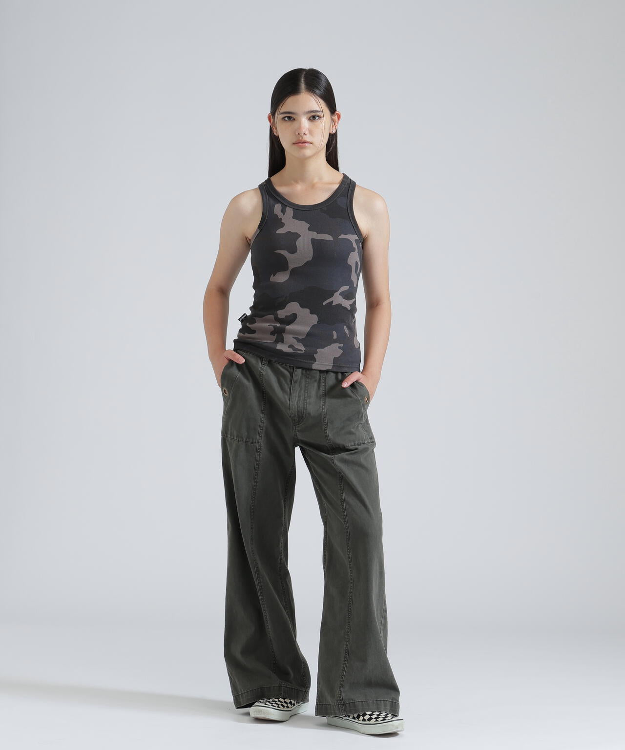 《WEB限定/DAILY/デイリー/WOMAN》RIB CAMO TANK TOP