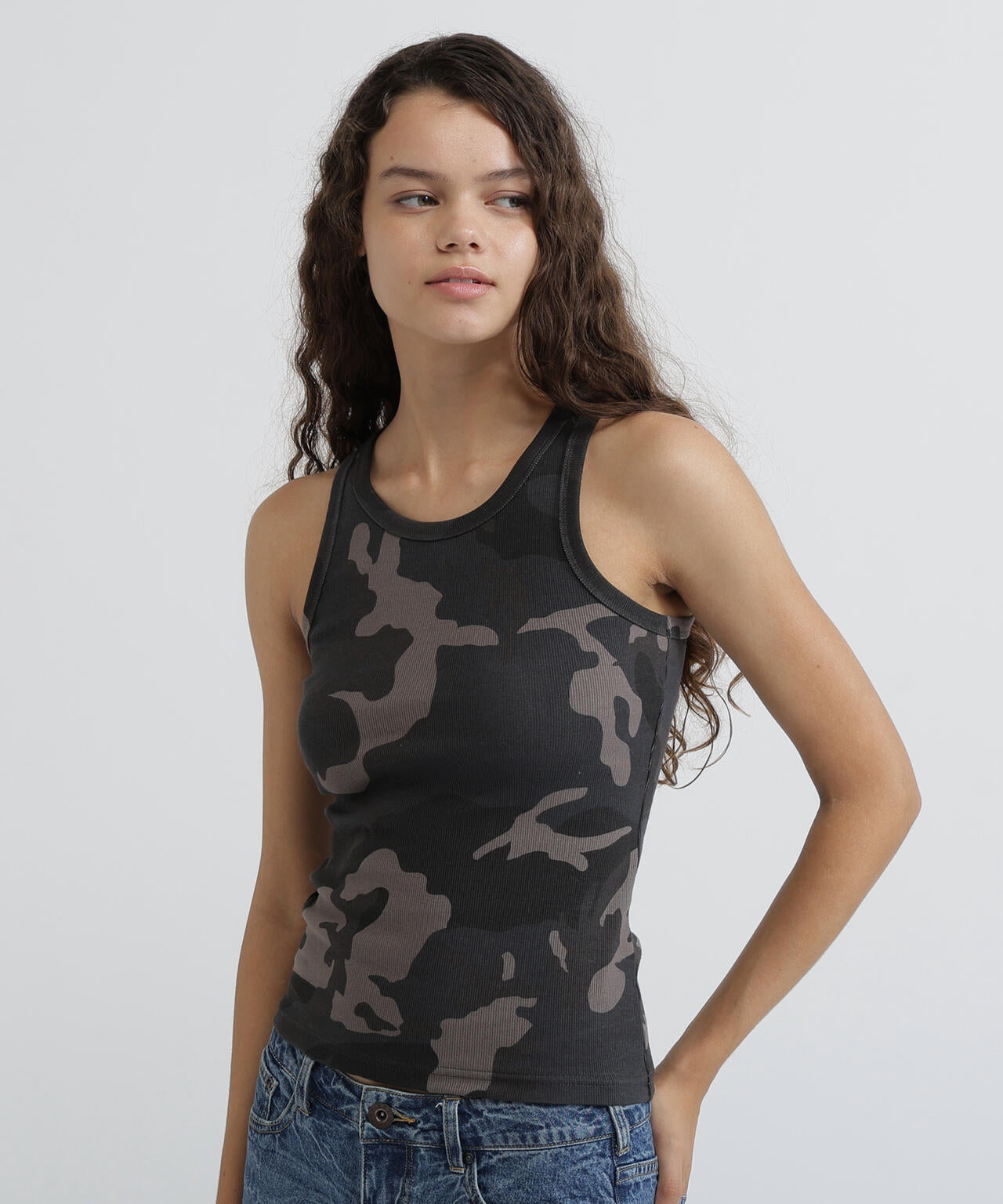 《WEB限定/DAILY/デイリー/WOMAN》RIB CAMO TANK TOP
